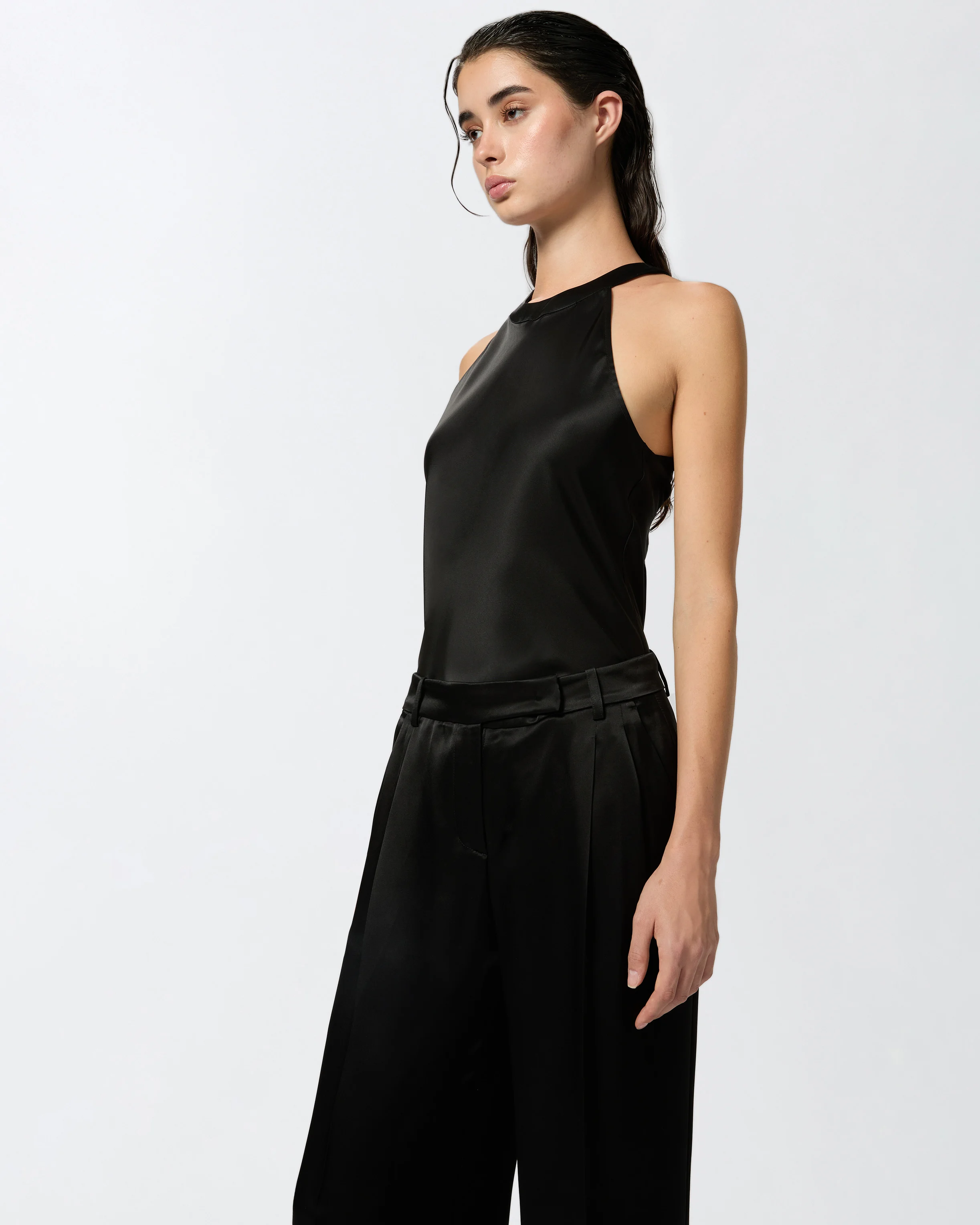 Top avec nœud et crêpe georgette | Noir