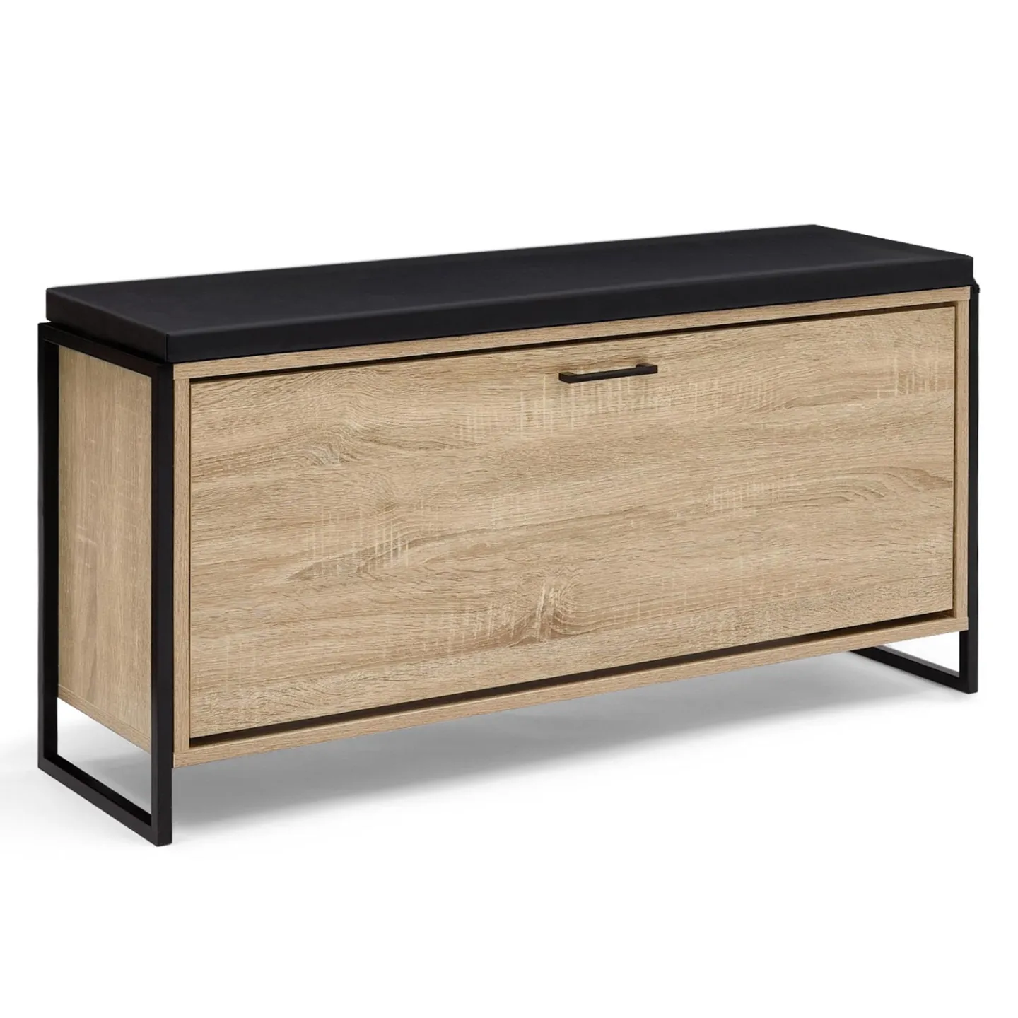 Banc d'entrée avec coussin et rangement chaussures LUIS 100 cm design industriel