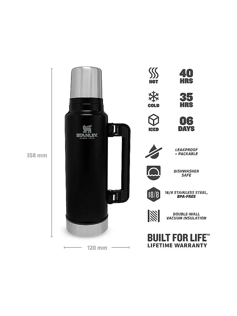 STANLEY Isolierflasche - Thermosflasche Classic Legendary Bottle 1,4l Schwarz schwarz