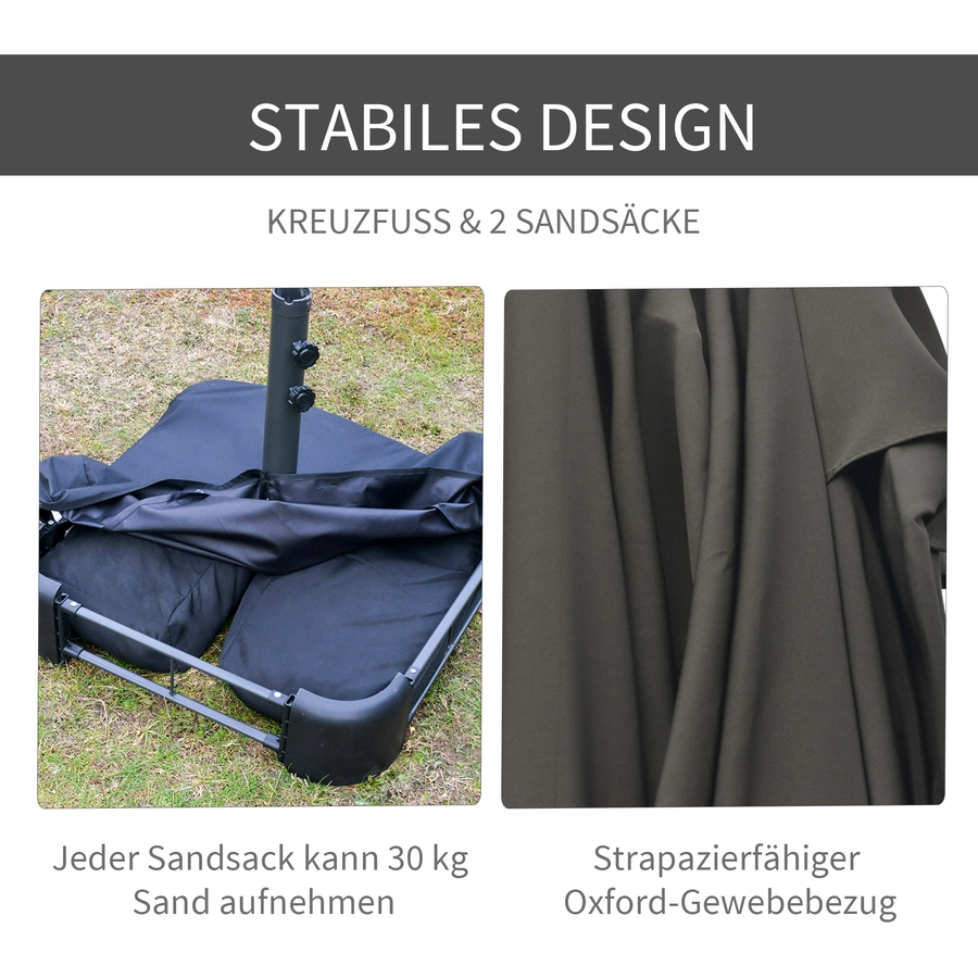 Outsunny Doppel-Sonnenschirm mit Handkurbel dunkelgrau