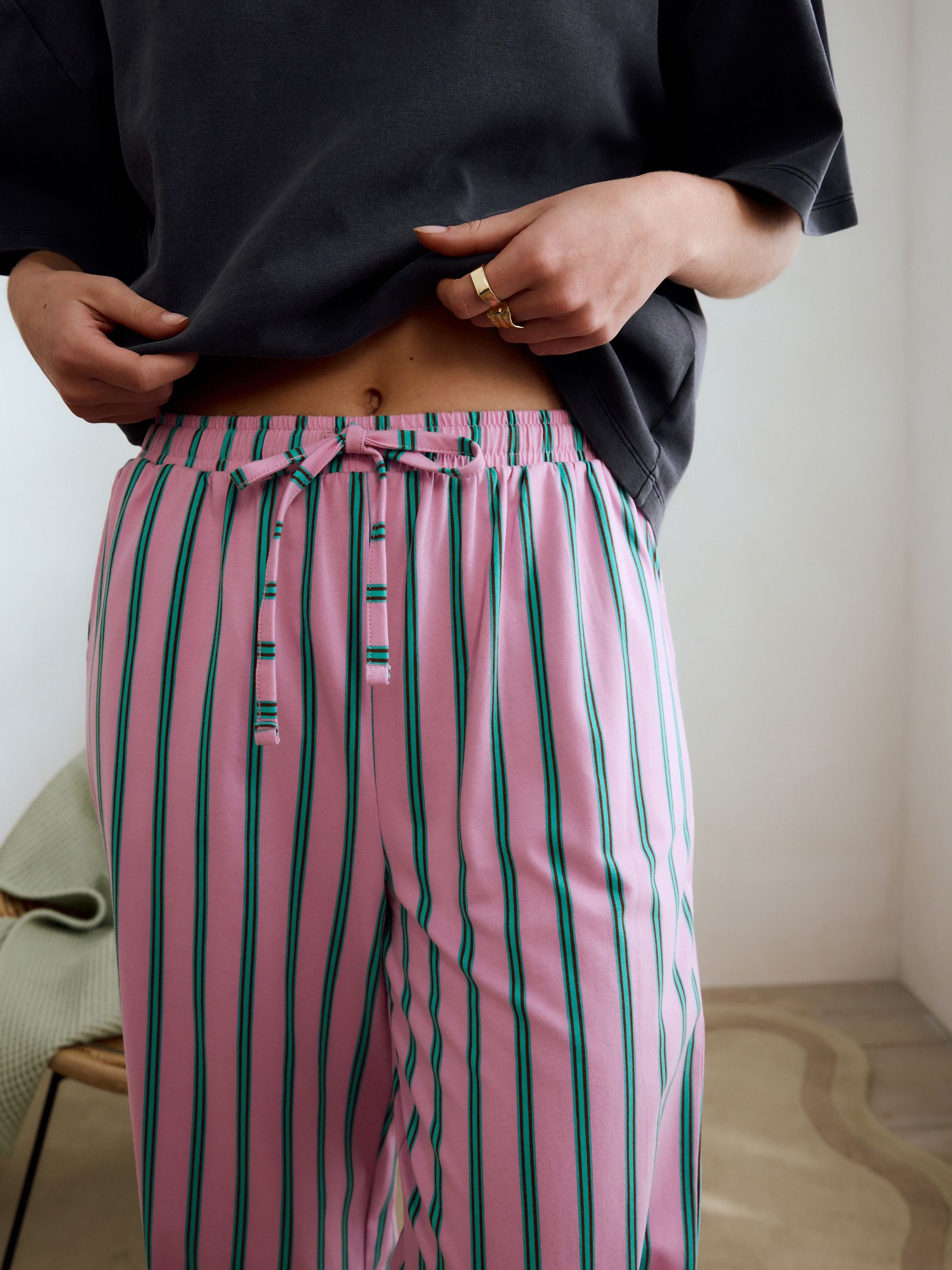 Grijs/Roze Strepen - 100% katoenen pyjama met korte mouwen