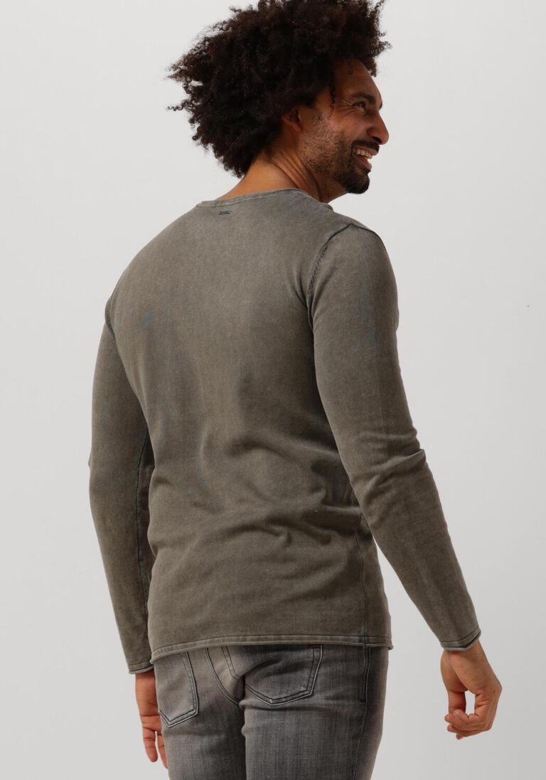 PUREWHITE olijf purewhite trui flat knitted shirt with small logo on chest
