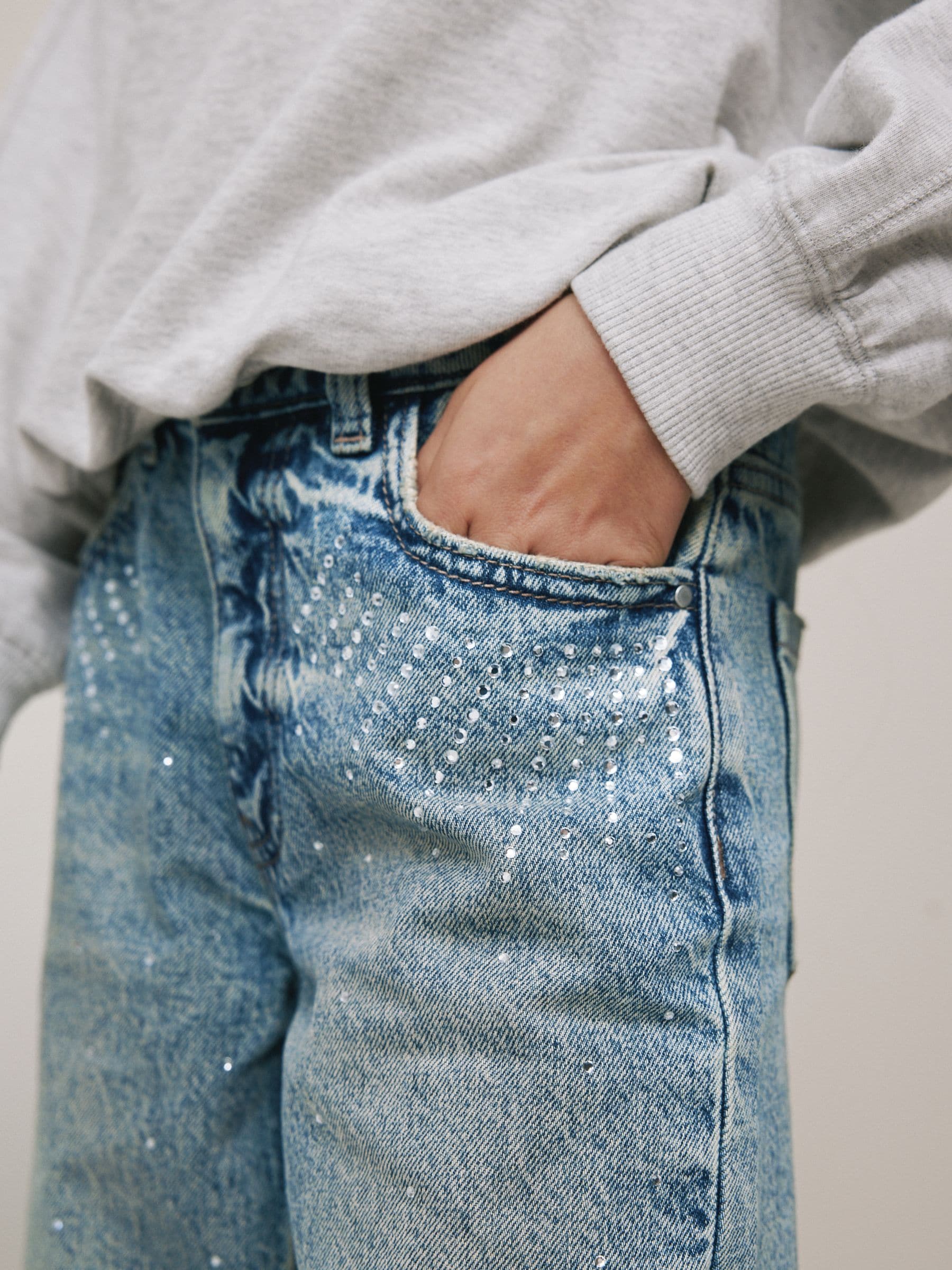 Normaal blauw - Rechte pijp jeans met versierd zakdetail (3-16jaar)