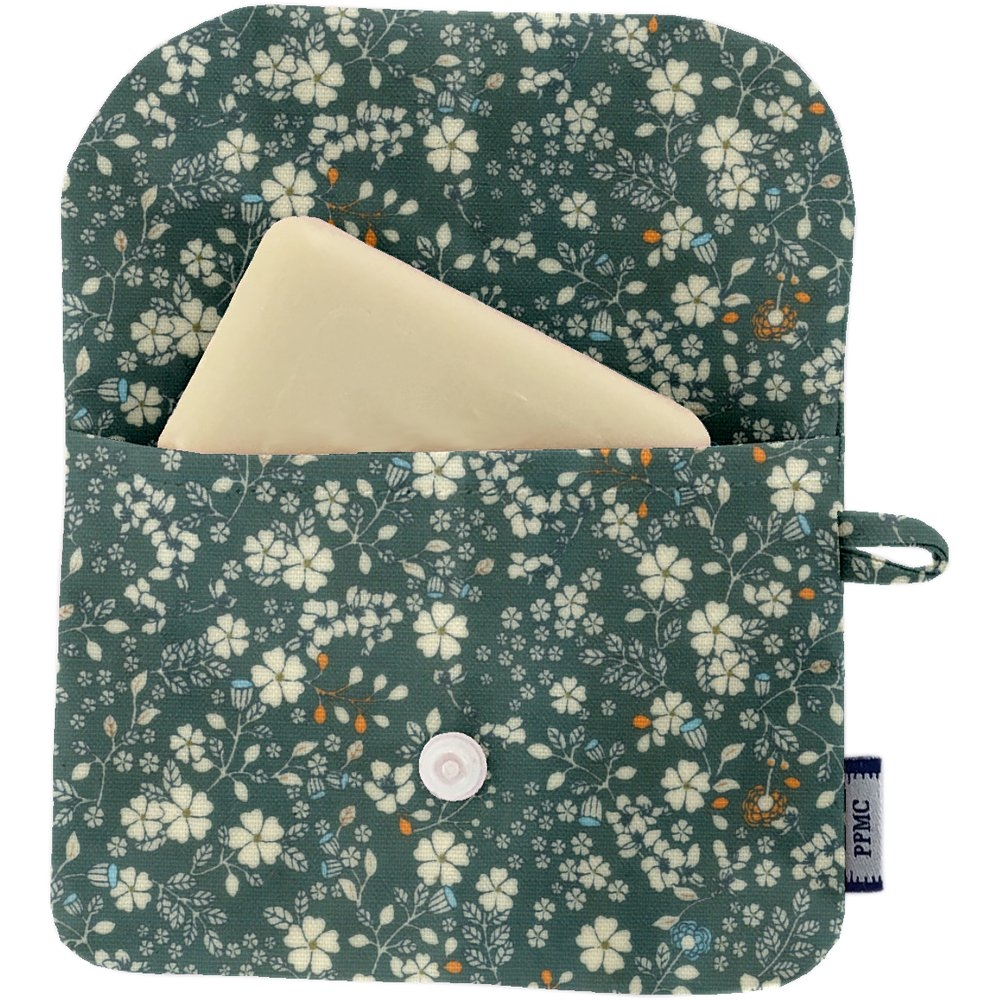 Pochette Savon Fleuri Kaki