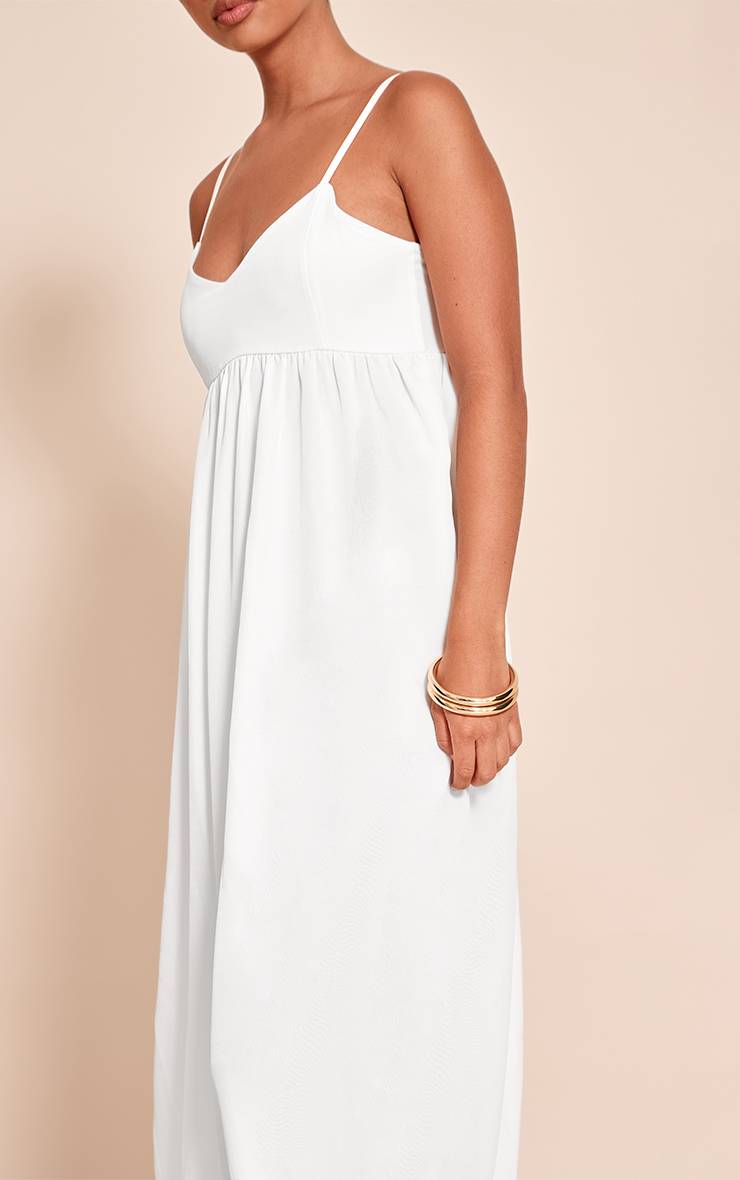 Blanc Robe Longue Texturée À Bretelles Et Encolure Arrondie Sans Manches