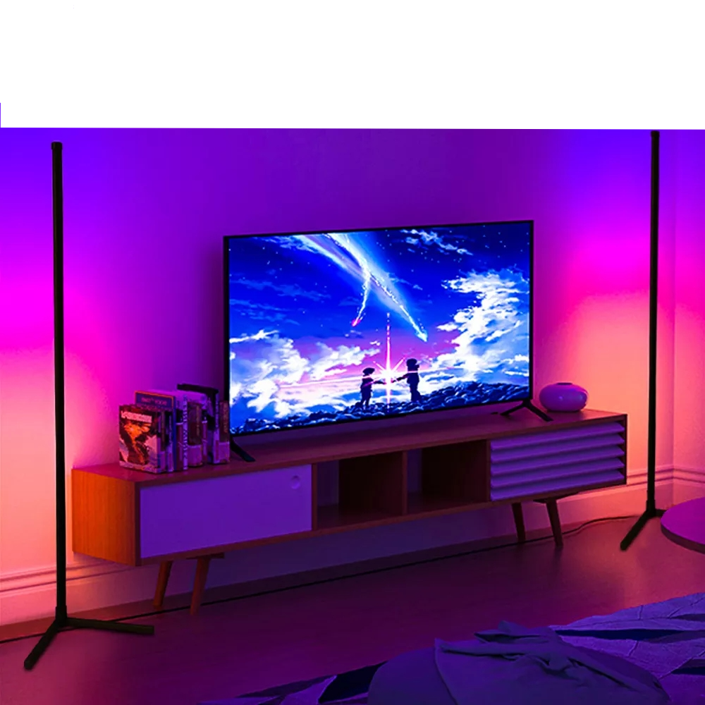 (150cm) LED RGB Stehlampe Gaming Hintergrund Beleuchtung mit Soundsteuerung und Appsteuerung   Fernbedienung - Schwarz