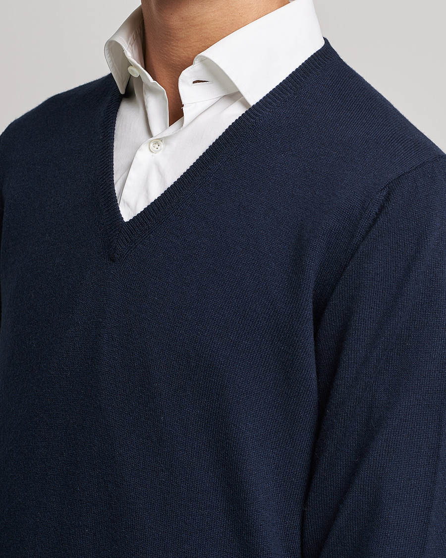 Piacenza Cashmere Cashmere V Neck Sweater Navy