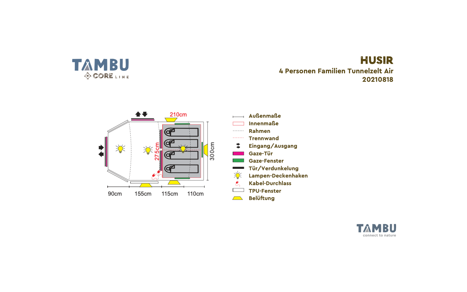 Tambu Husir Familien Tunnelzelt Air braun für 4 Personen