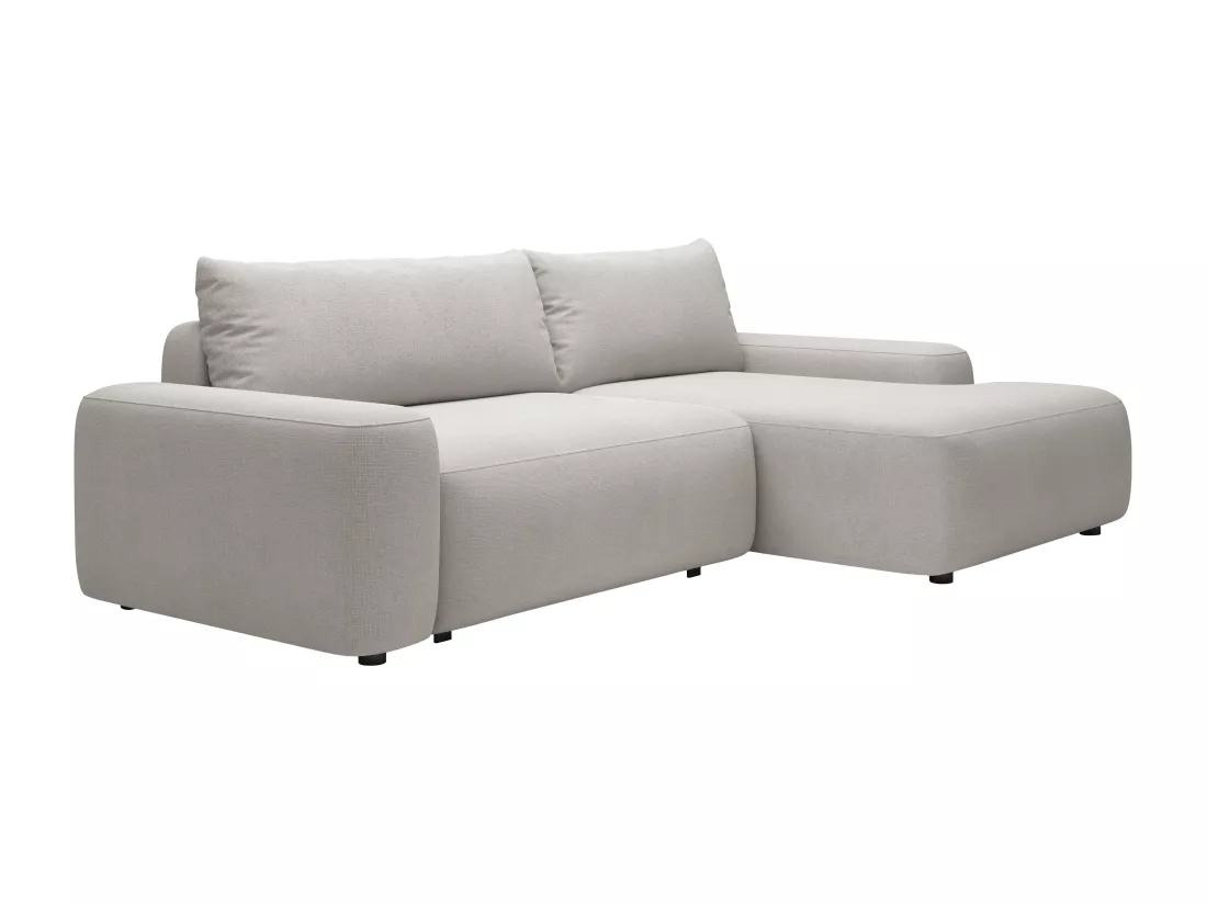 Canapé d'angle droit convertible en tissu texturé gris clair DAVISO