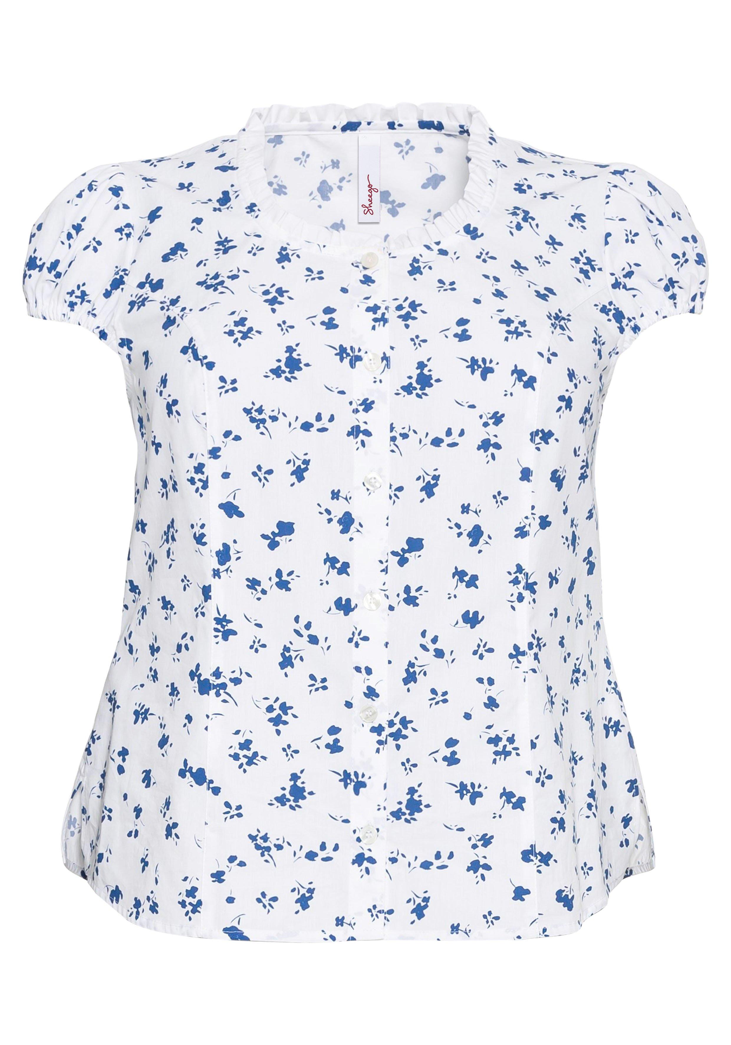Trachtenbluse mit schmaler Rüsche und Puffärmeln