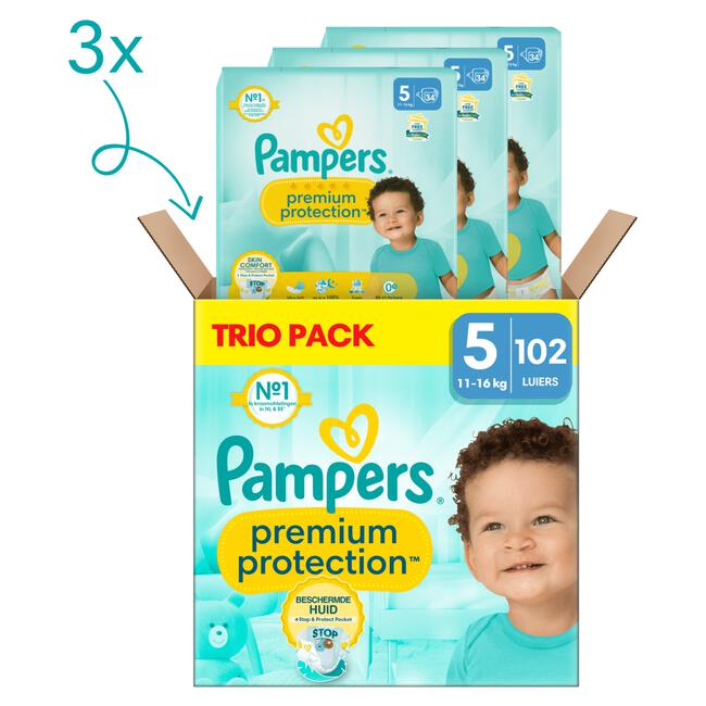 Pampers Premium Protection Trio Pack Luiers Maat 5 11-16 KG 102 stuks