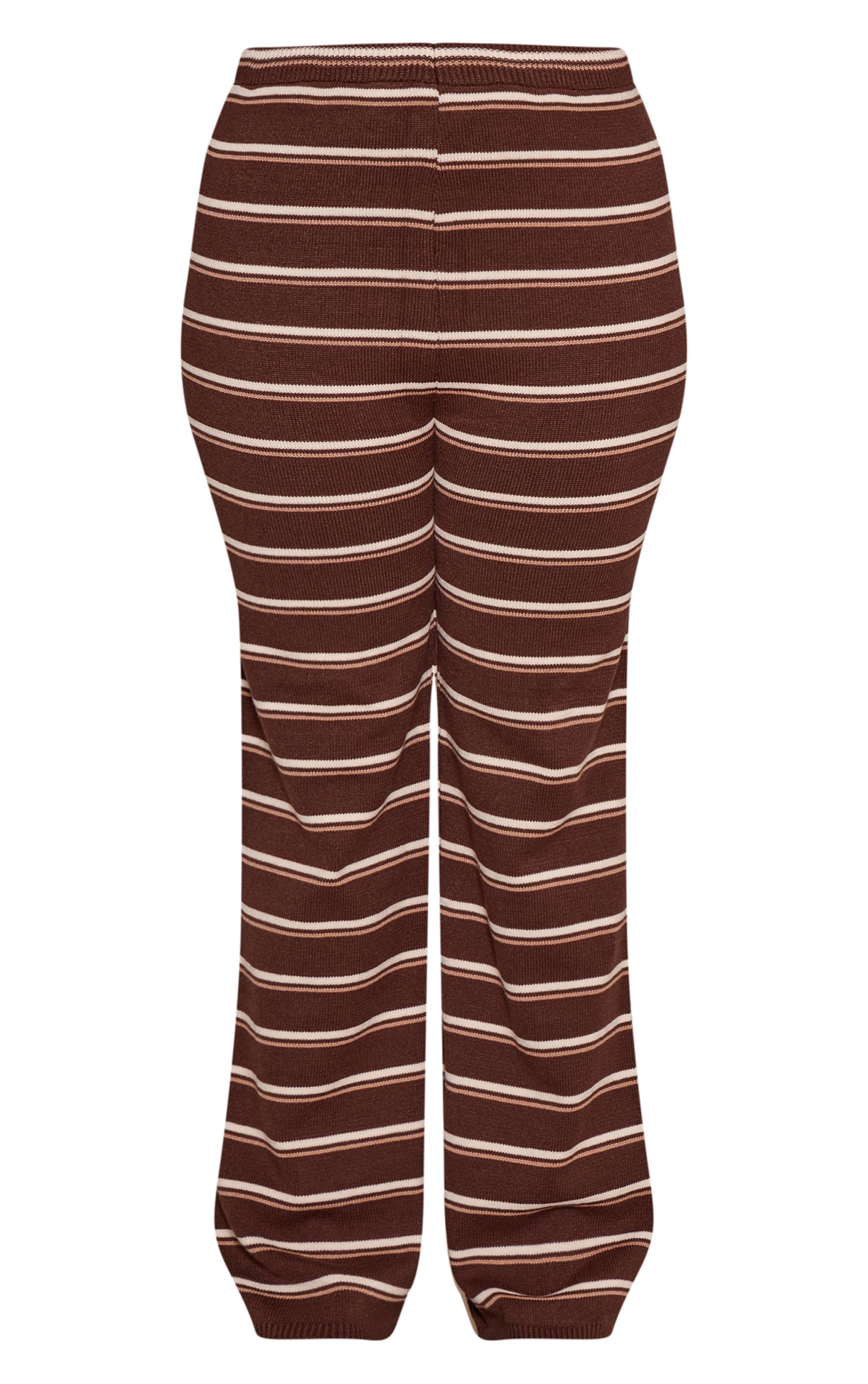 Chocolat Pantalon Large Grande Taille En Maille Compacte À Rayures