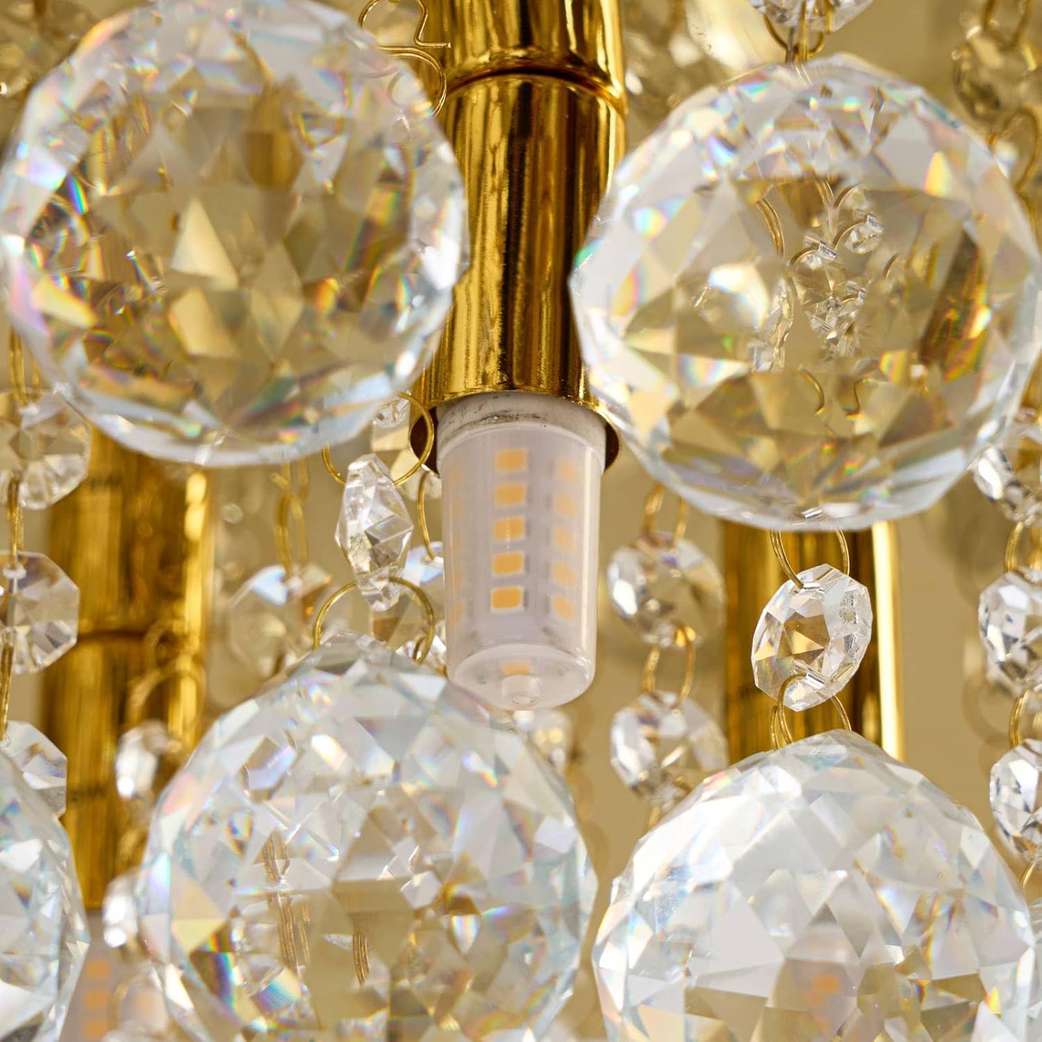 Lindby Kristall Deckenlampe goldfarben Ø 35 cm, Kronleuchter Deckenleuchte 4x G9 ohne Leuchtmittel Wohnzimmerlampe Schlafzimmerlampe Esszimmerlampe