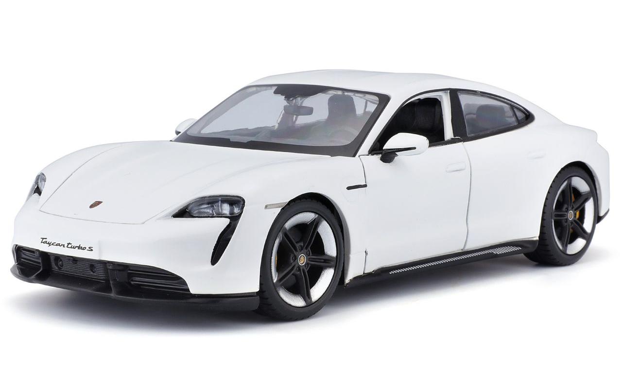 Porsche Taycan Turbo S Weiss 1:24Sammlermodell im Massstab 1:24
