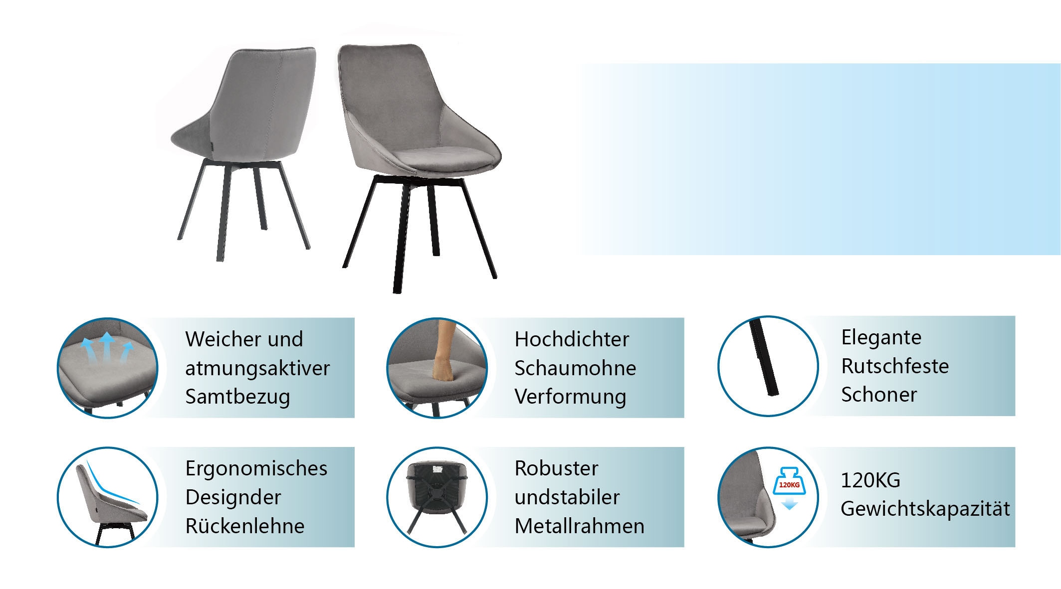 GOODproduct Esszimmerstuhl »Merisa, Polsterstuhl, Metallgestell, 2er-Set, Drehbar« ()