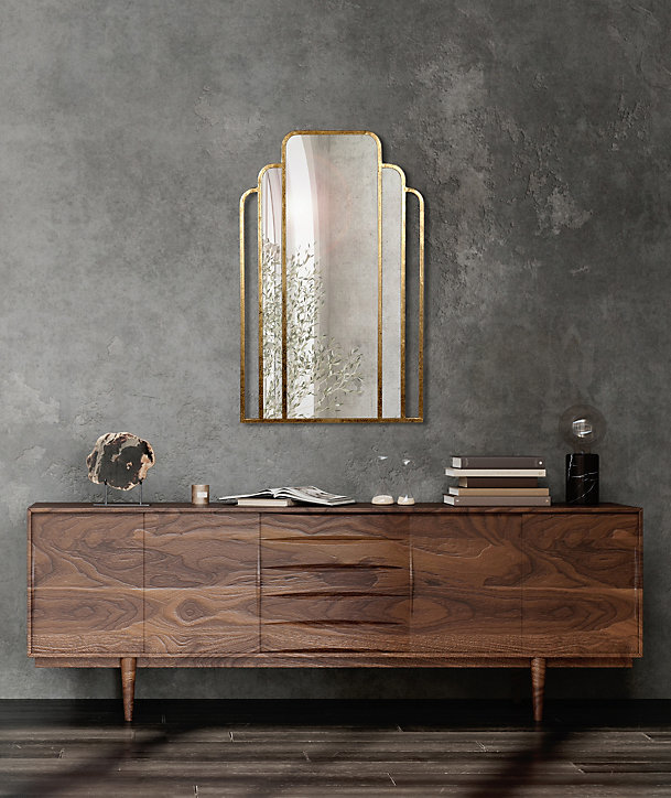 Miroir rectangulaire style art déco effet vieilli doré L.50 x H.80 x ep.10 cm