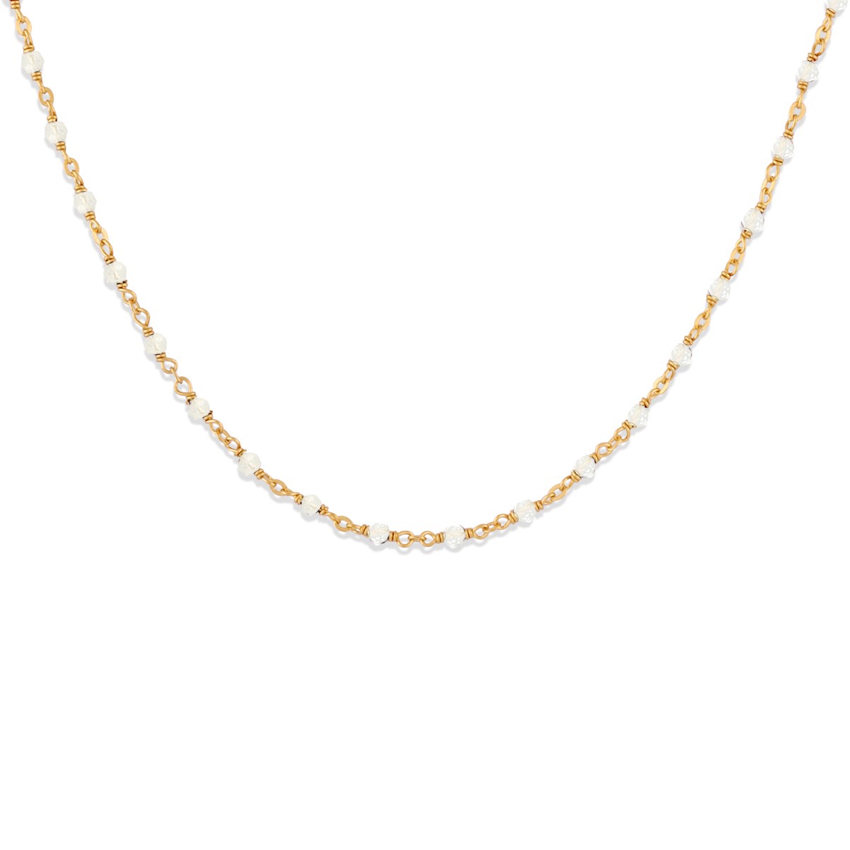 Collier Argent Doré Et Pierres Naturelles Blanche