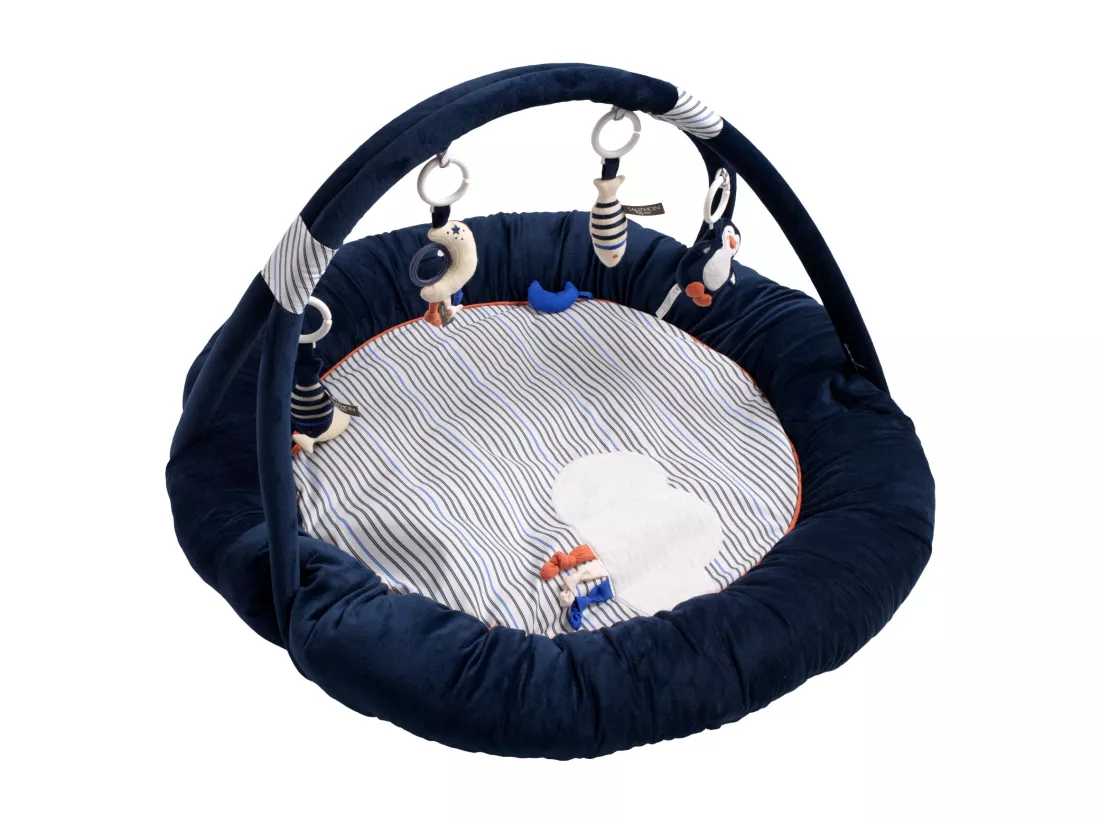 Tapis d'éveil marinière en velours bleu