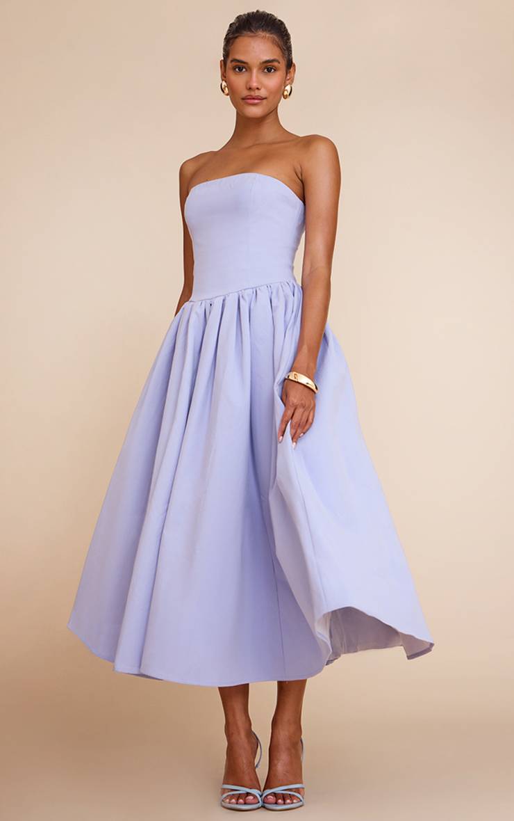 Bleuet Robe Patineuse Mi-longue À Bandeau Froncé En Tissu Tissé