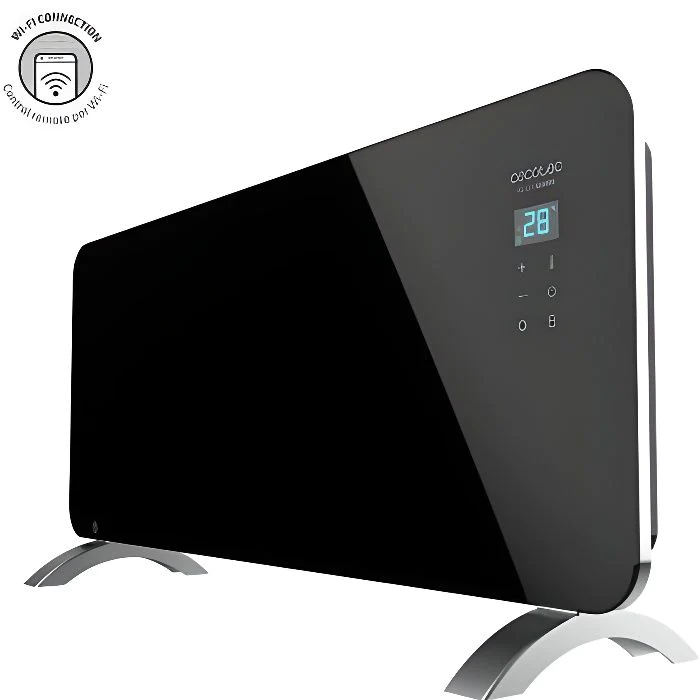 Convecteur sur pieds en verre programmable avec Wi-Fi 2000W noir Cecot