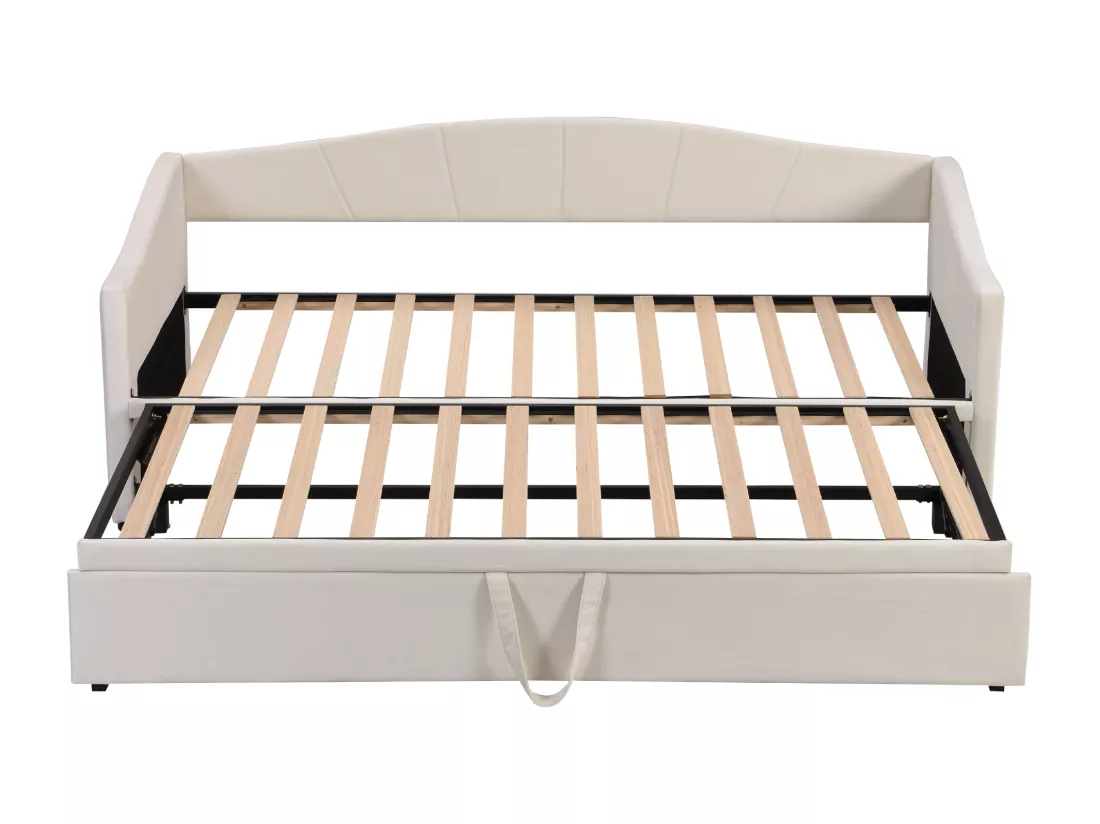 Lit gigogne en velours 180x200 cm - sommier à lattes - Beige