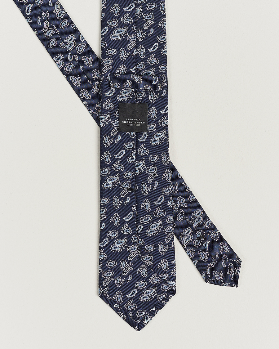 Amanda Christensen Paisley Woven Silk Tie 8 cm Navy