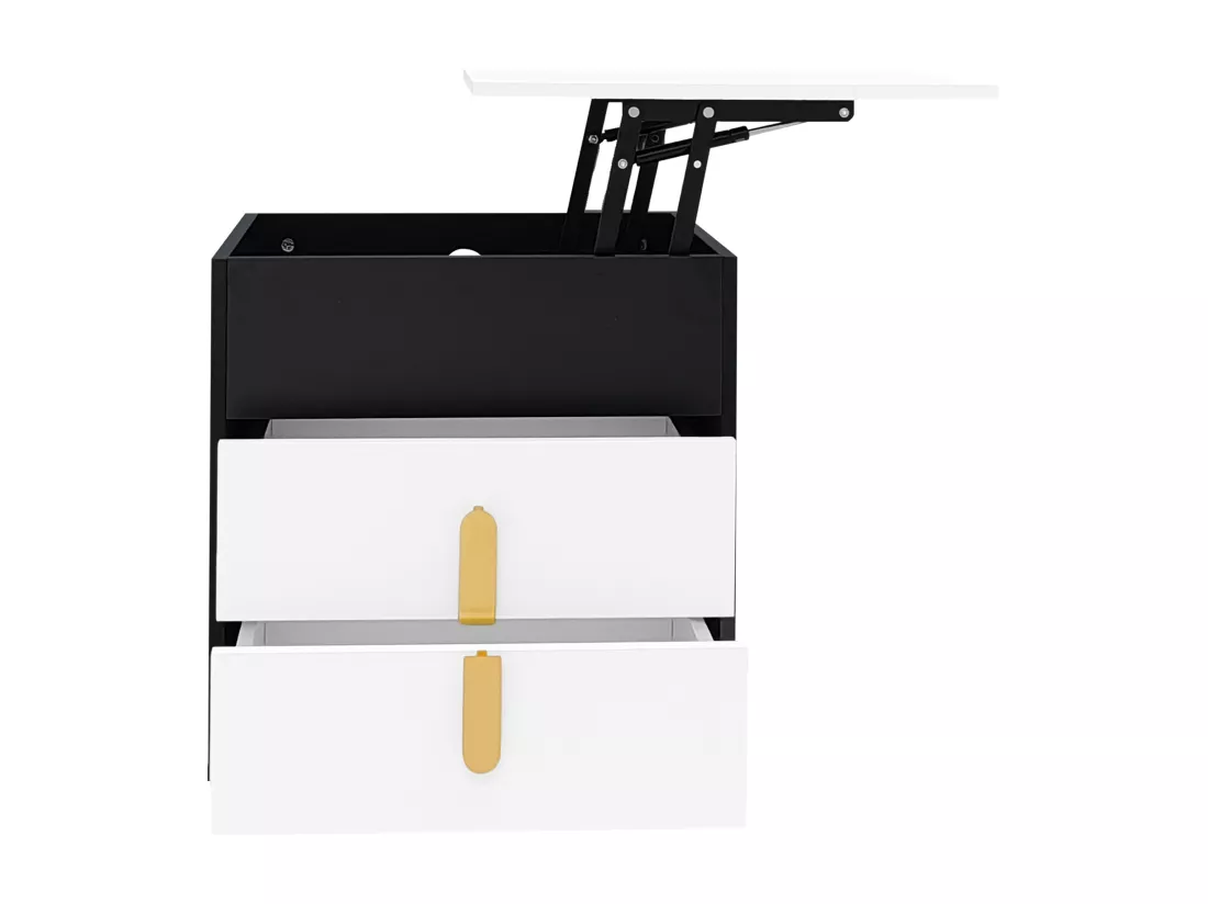 Table de chevet avec port USB - 2 tiroirs & plateau extensible - MDF - Blanc & Noir