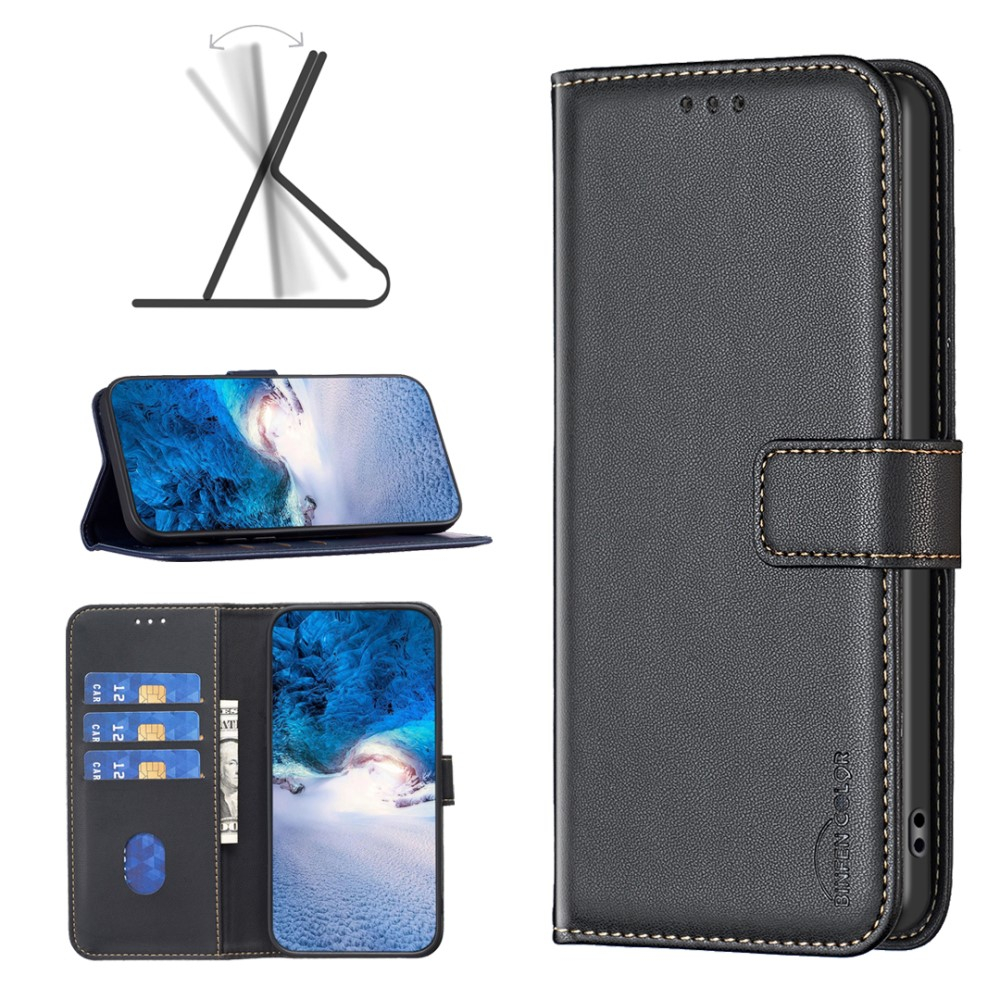 Samsung Galaxy A25 Leder Tasche Flip Cover mit Kartenfächer - Schwarz
