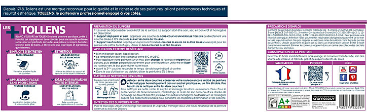 Peinture Tollens murs et plafonds velours blanc 2,5L