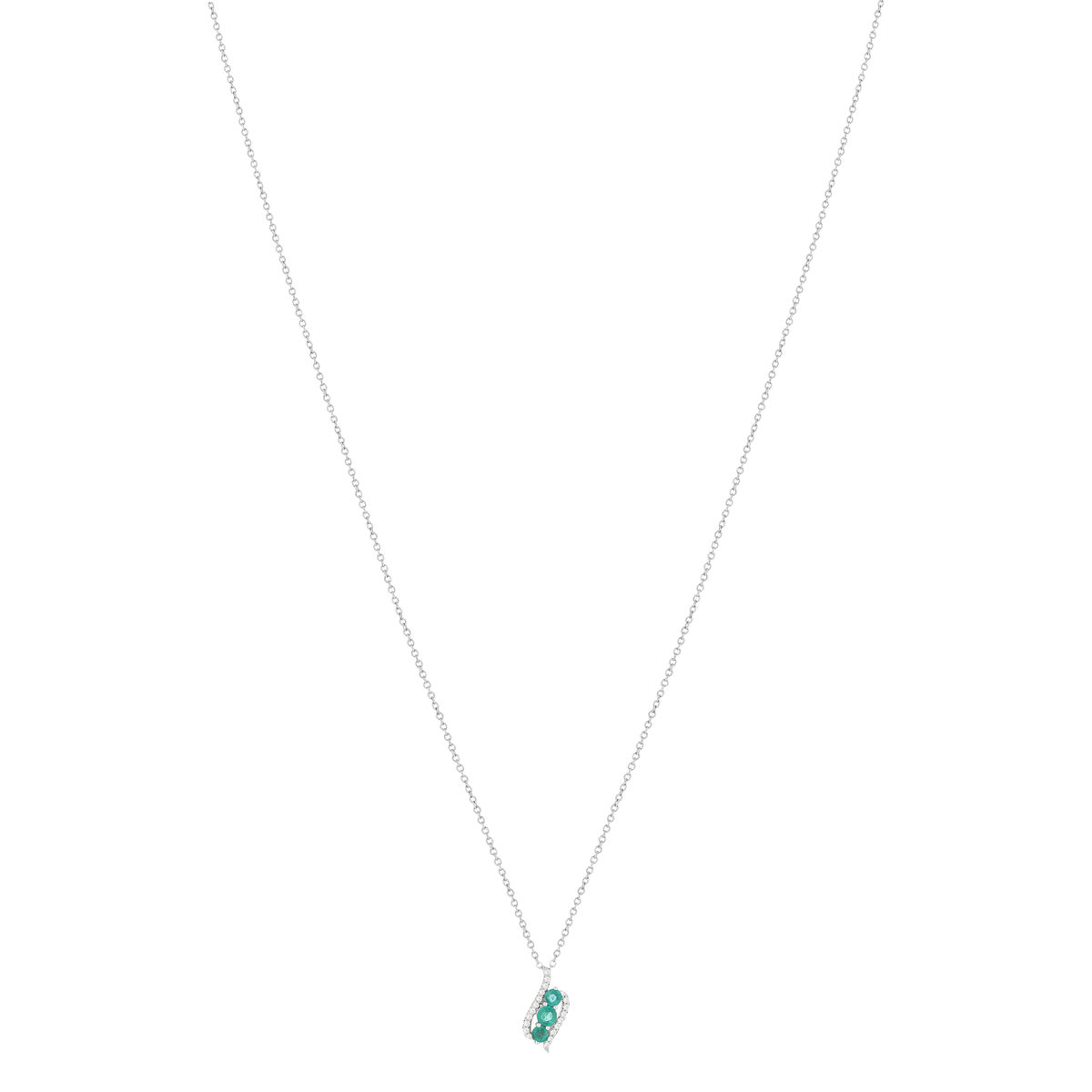 Collier or 375 blanc émeraudes et diamants 45 cm