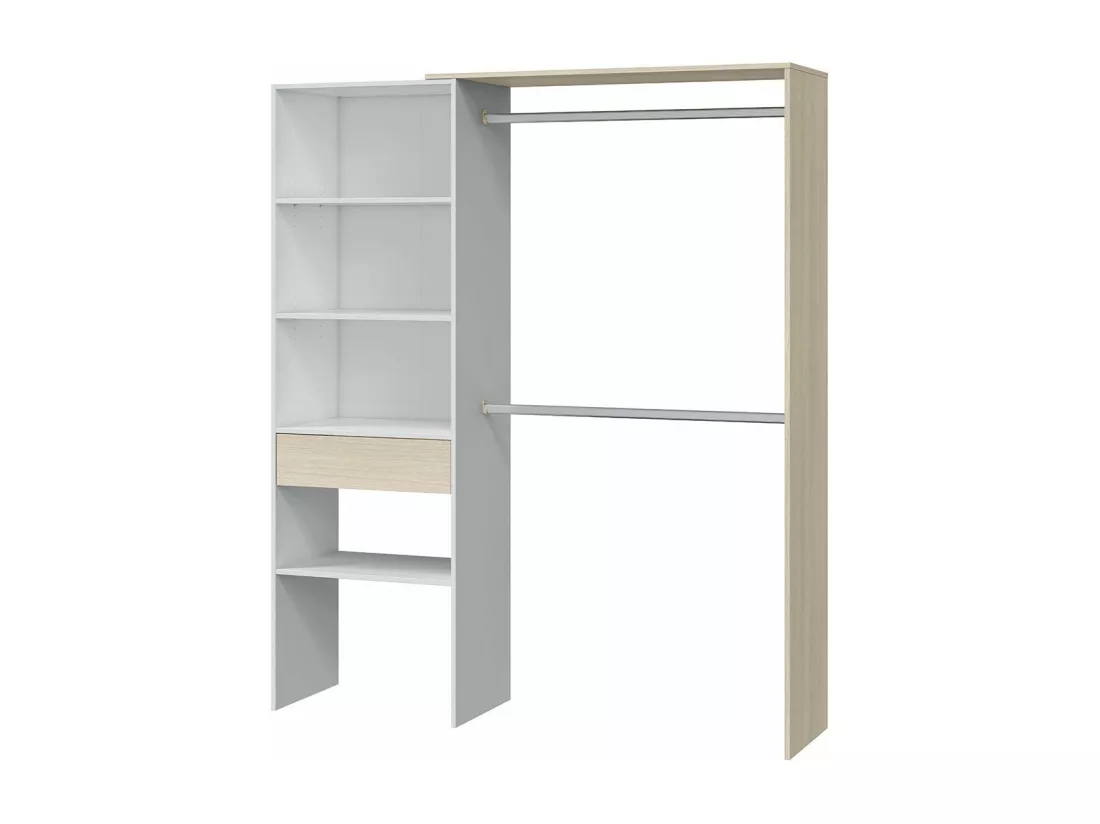 Armoire dressing décor blanc et chêne - H187 cm