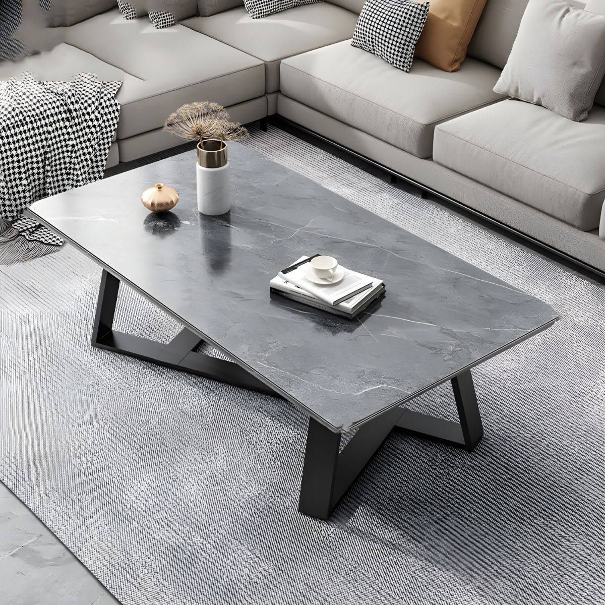 Stein zeitgenössischer Couchtisch Standard Einzel-Cocktailtisch - L 100 x B 50 x H 46 cm Grau