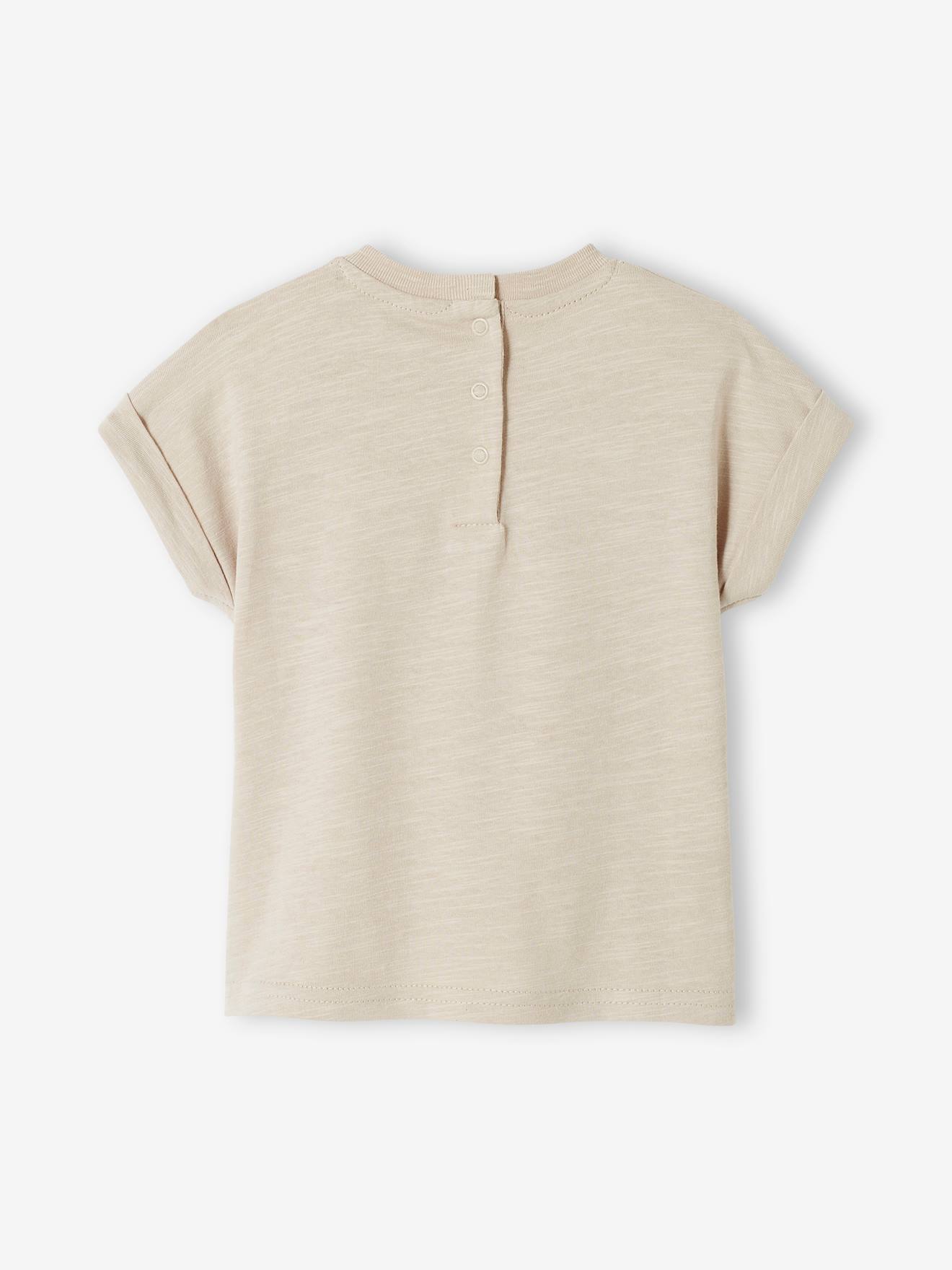 Camiseta bege de manga curta com estampa de tartaruga para bebê