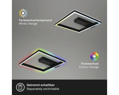Dimbare LED-plafondlamp, 18W, 2000 lm, 2700K-6500K CCT RGB, 57x48 cm, zwart, met nachtlampfunctie, geheugenfunctie en afstandsbediening.
