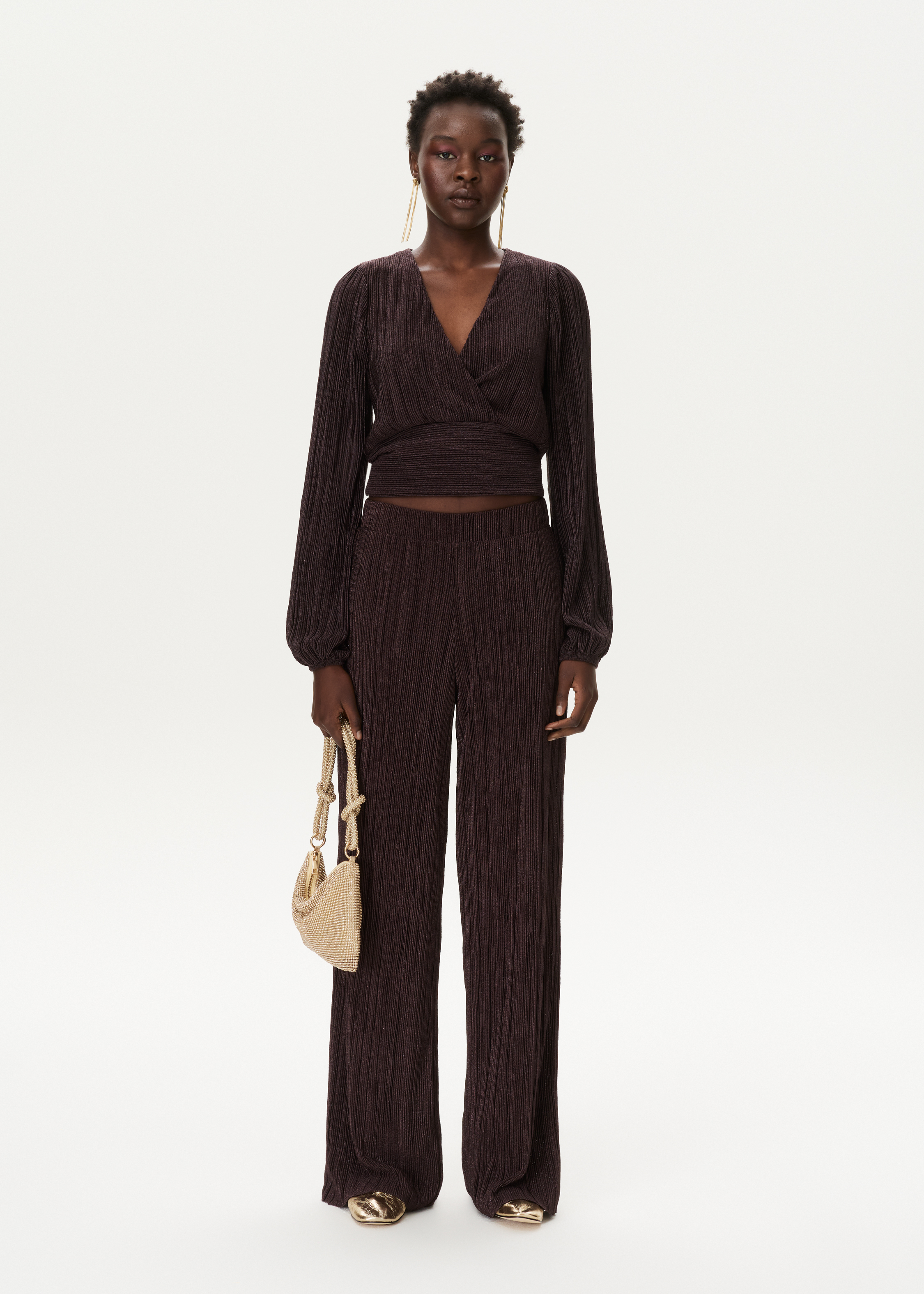 Plissé broek met lurex