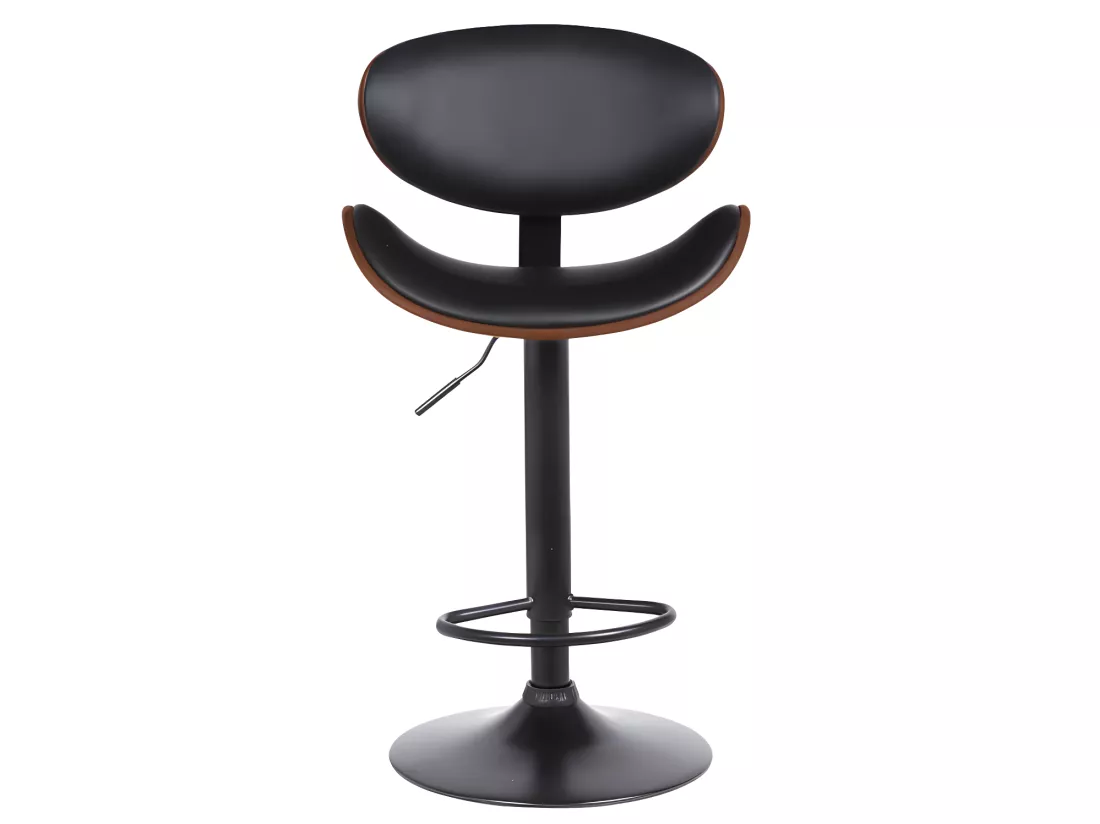 Lot de 2 tabourets de bar en simili, placage noyer et métal - Hauteur réglable - Naturel foncé et noir - MONTENEGRO