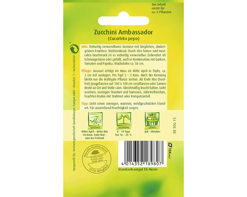 Courgette Ambassador Quedlinburger Hybride Zaden Groentezaden