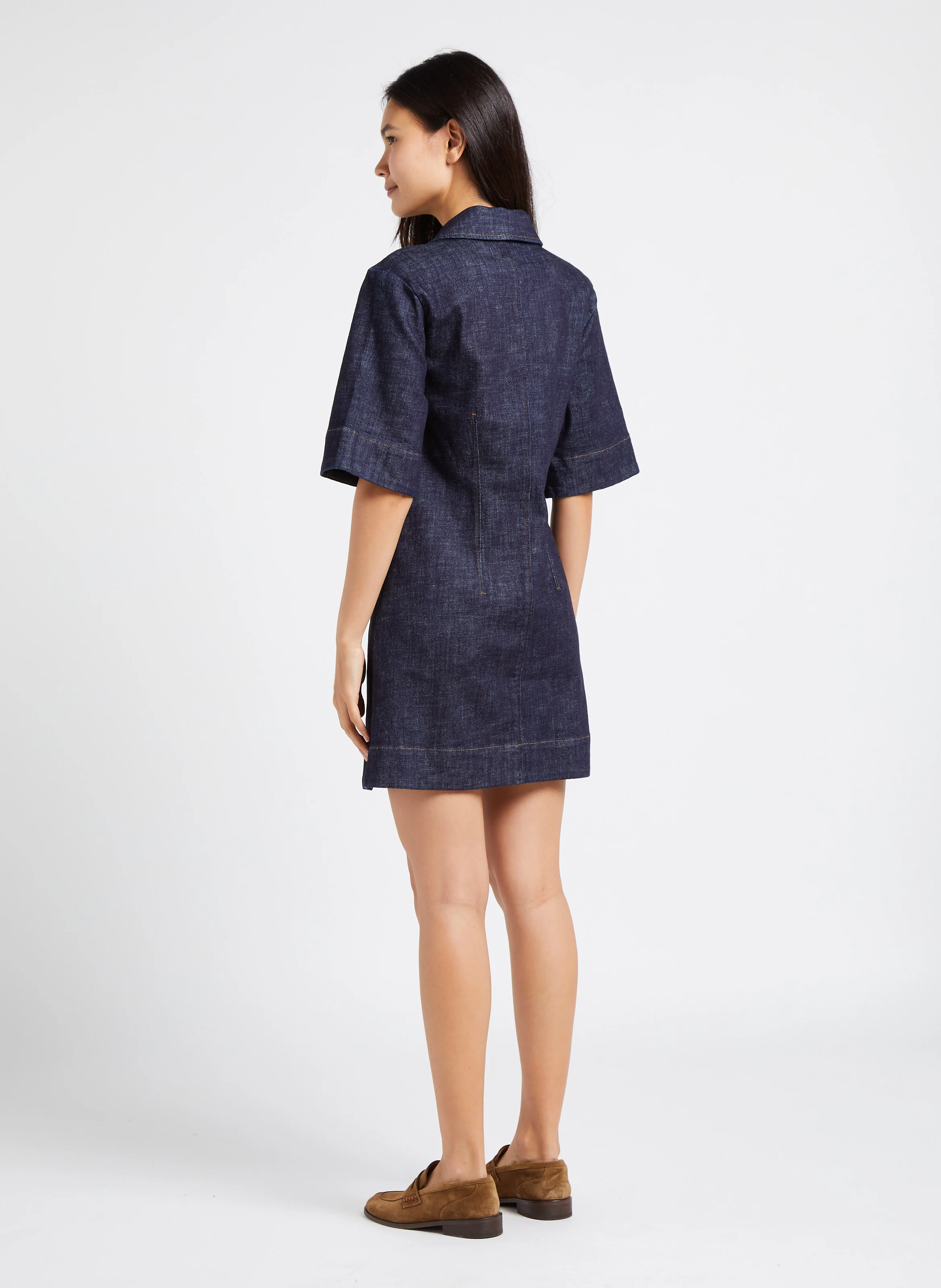 PAINLEVE AMOUR - Robe courte col pointu en coton stretch| Bleu