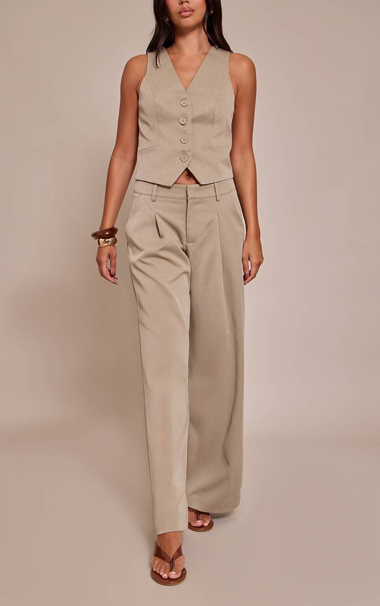 Gris Pantalon Large Plissé En Tissu Tissé Ajusté