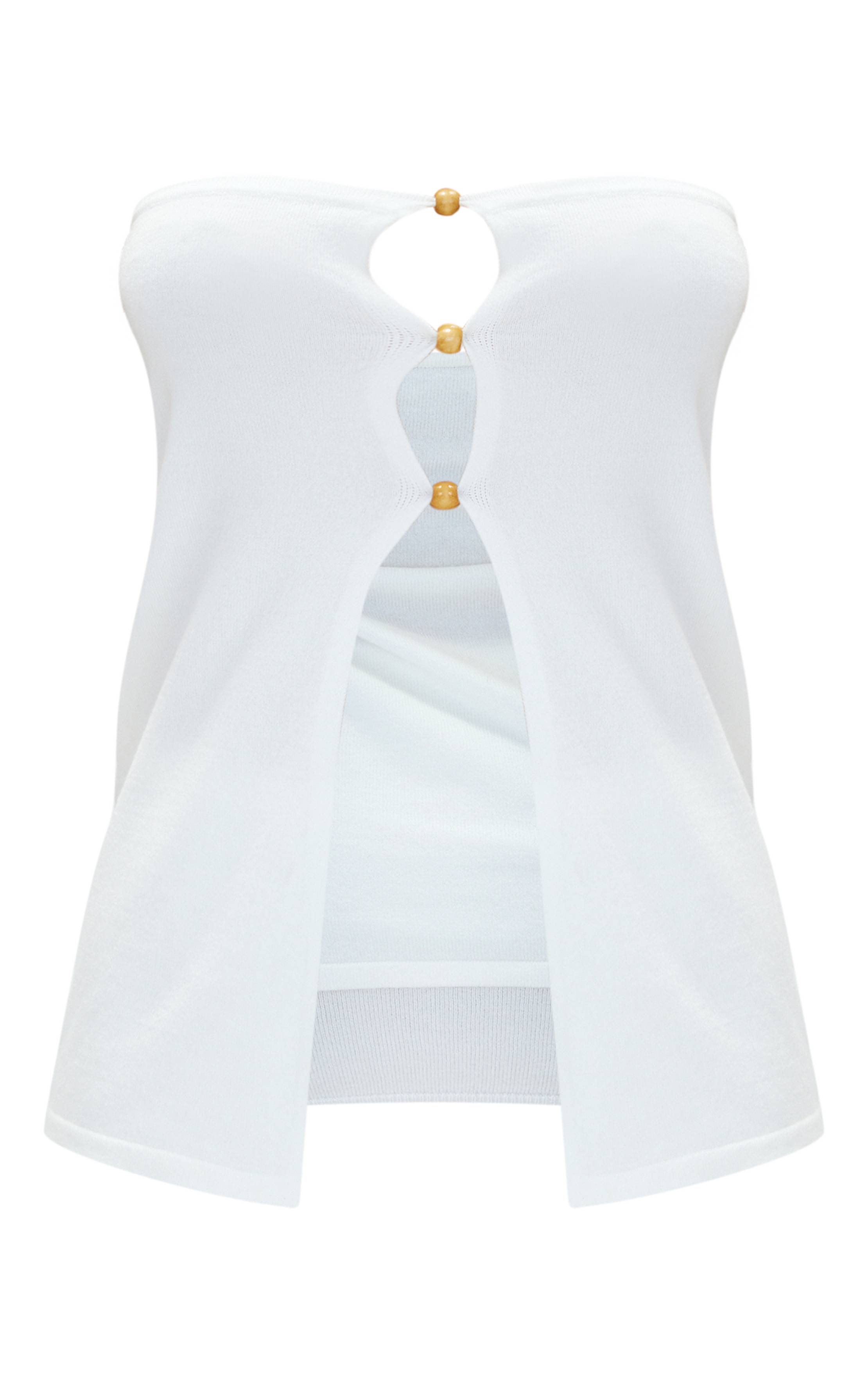 Blanc Haut Bandeau Tricoté Petite À Devant Ouvert