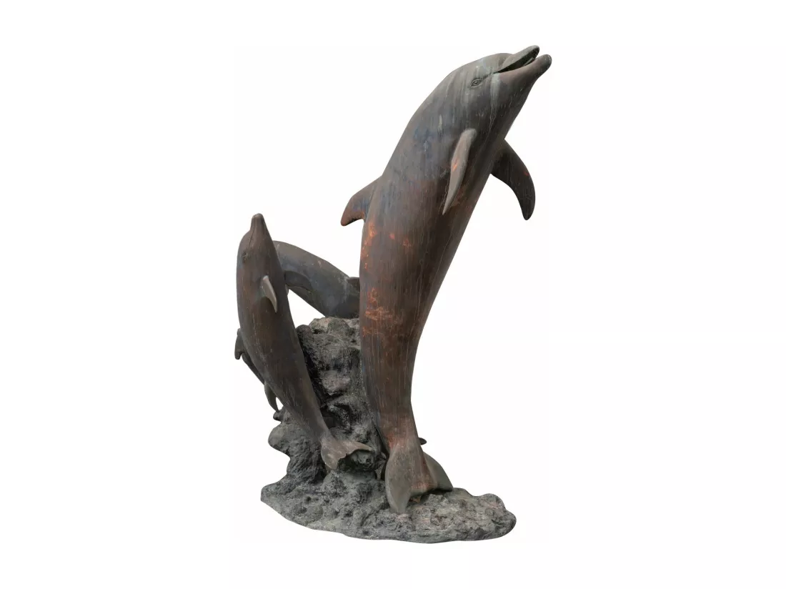 BISCOTTINI Fontaine - Fonte de Bronze - Décorative - Fontaine de Jardin - Extérieur - Fontaine Murale - Décoration Murale - Décoration de Jardin - 190x150x250cm - Dauphin