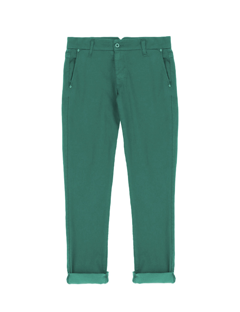PLEASE PANTALON CHINO FEMME STRETCH PEAU DE PÊCHE EMERAUDE