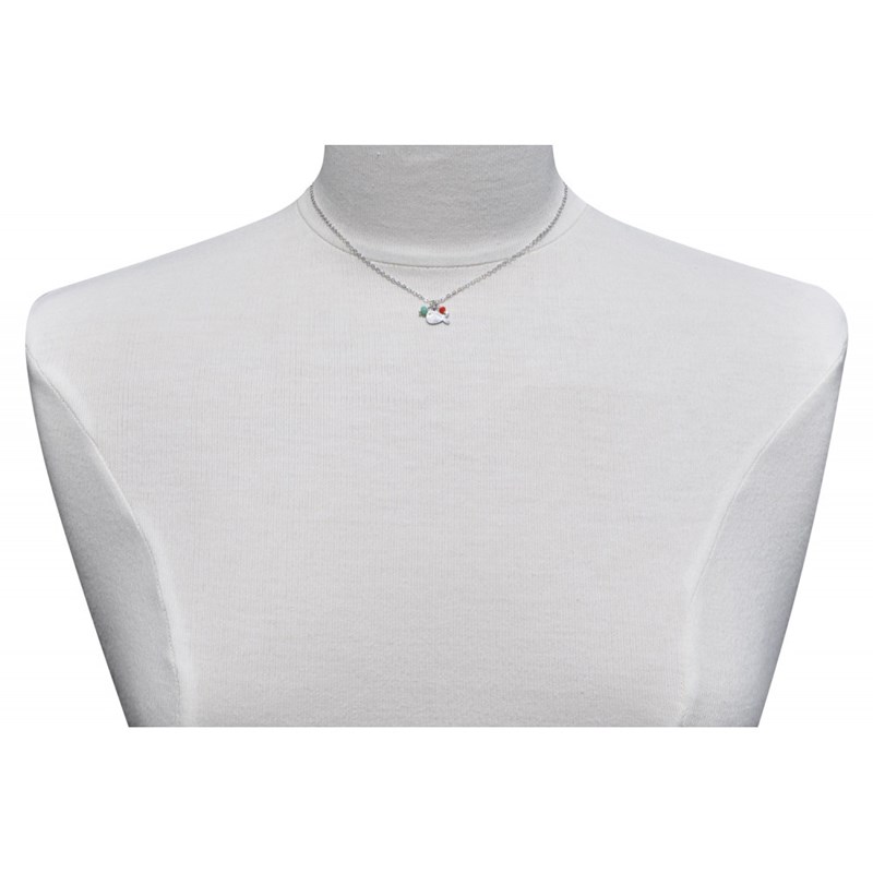 Collier Argent Petit Poisson Deux Perles Facettées Rouge et Turquoise
