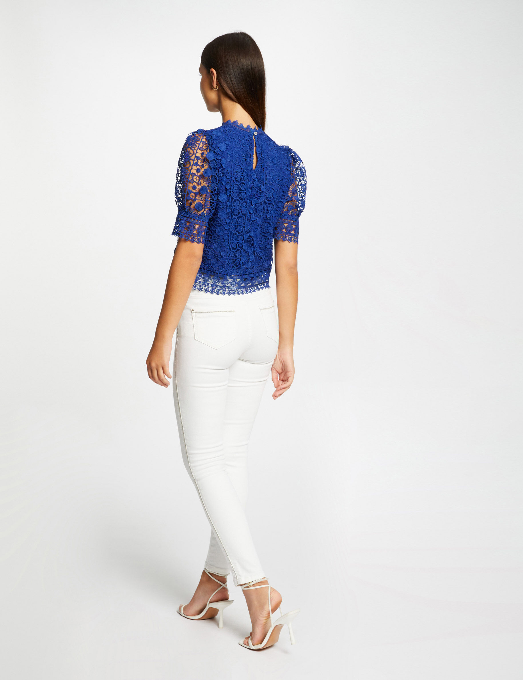 Blouse manches courtes en dentelle bleu electrique femme - bleu_electrique