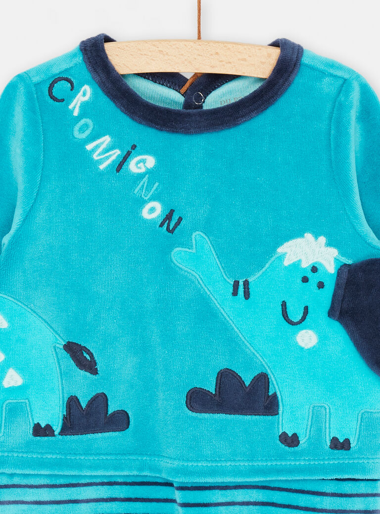 Grenouillère turquoise et bleu marine à motifs à rayures