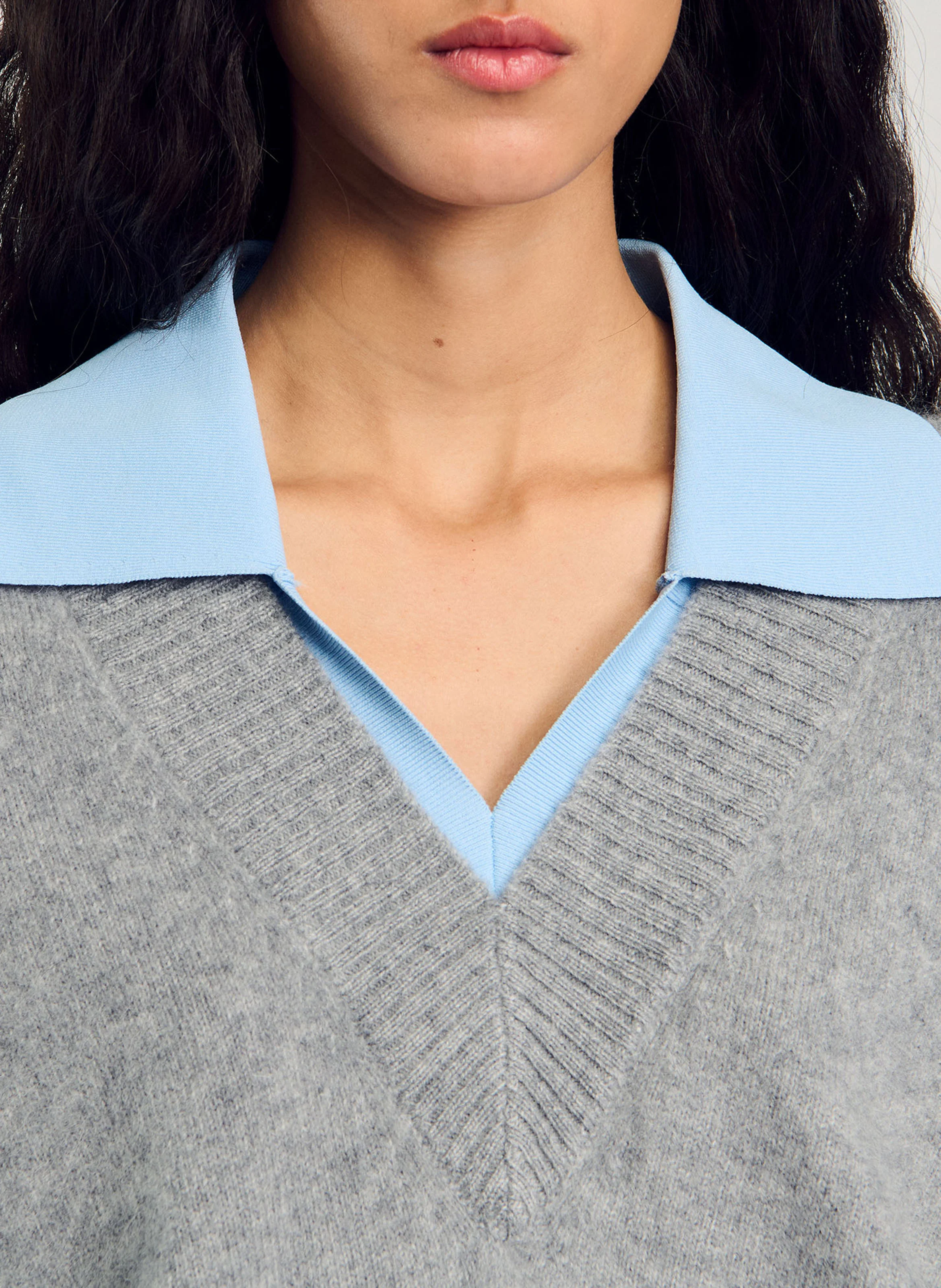 Pull col chemise en laine | Gris