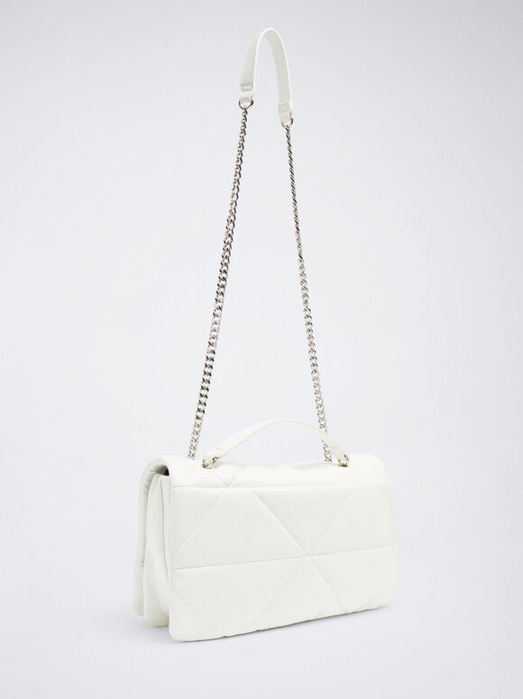Bolsa de ombro acolchoada com corrente - Off-White