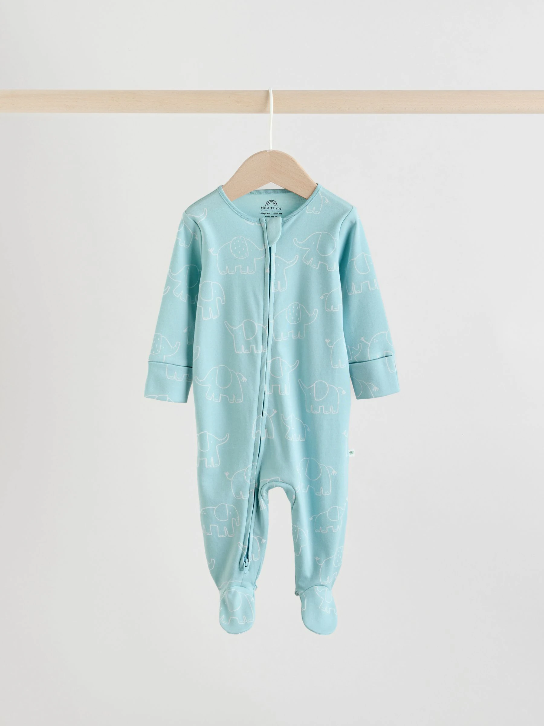 Blauw - Baby Linear Elephant Sleepsuits 3 Pack (0-2yrs)