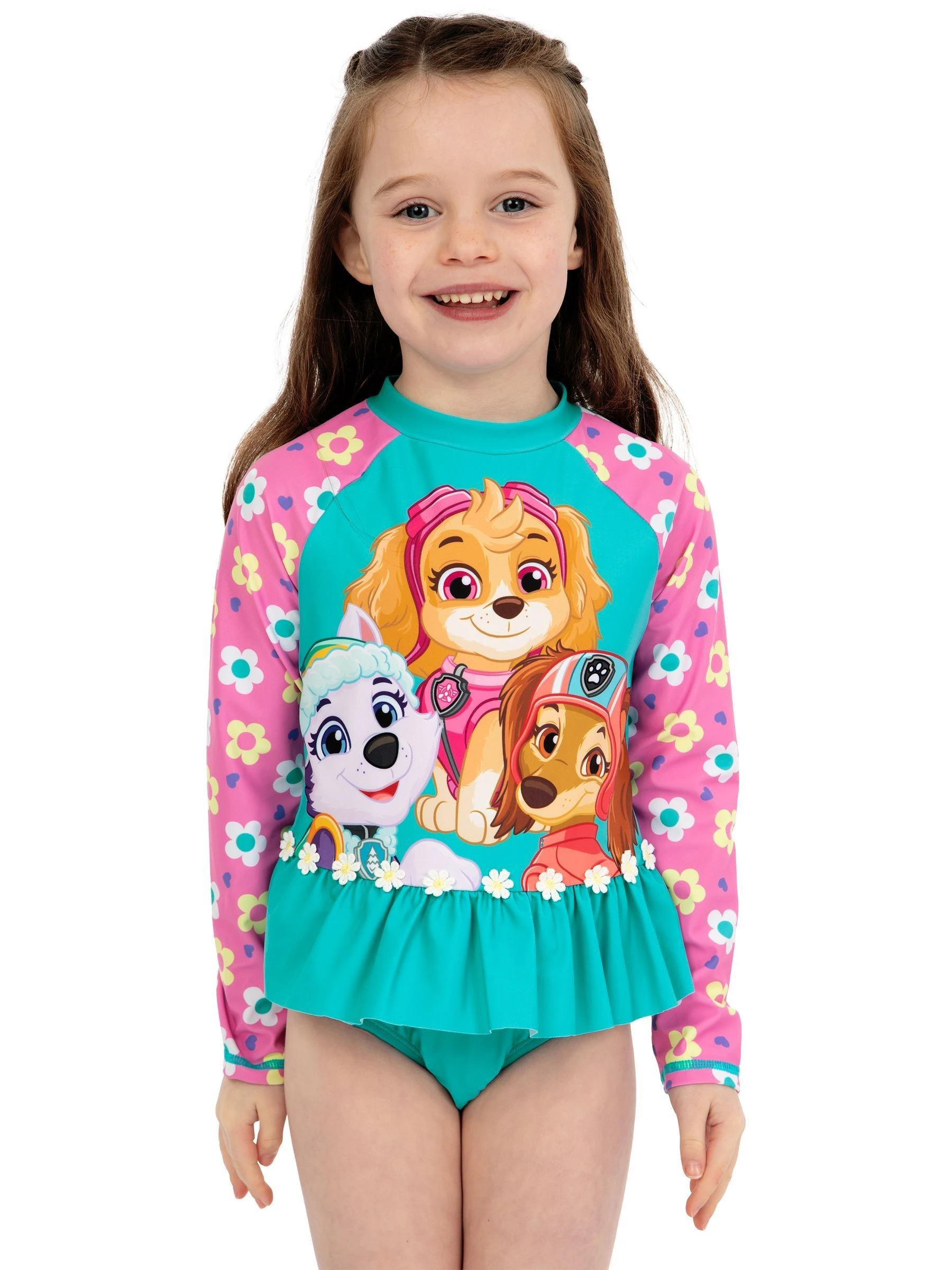 Personage PAW Patrol Skye zwempak met lange mouwen en bloemenprint