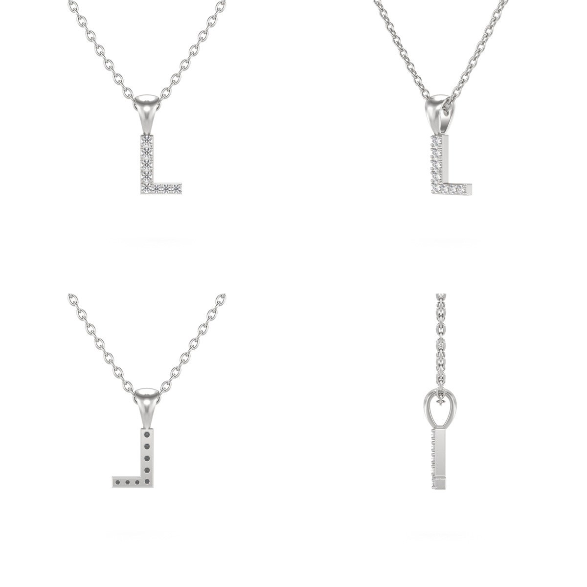 Collier Pendentif ADEN Lettre L Diamant Chaine Argent 925 incluse 0.72grs